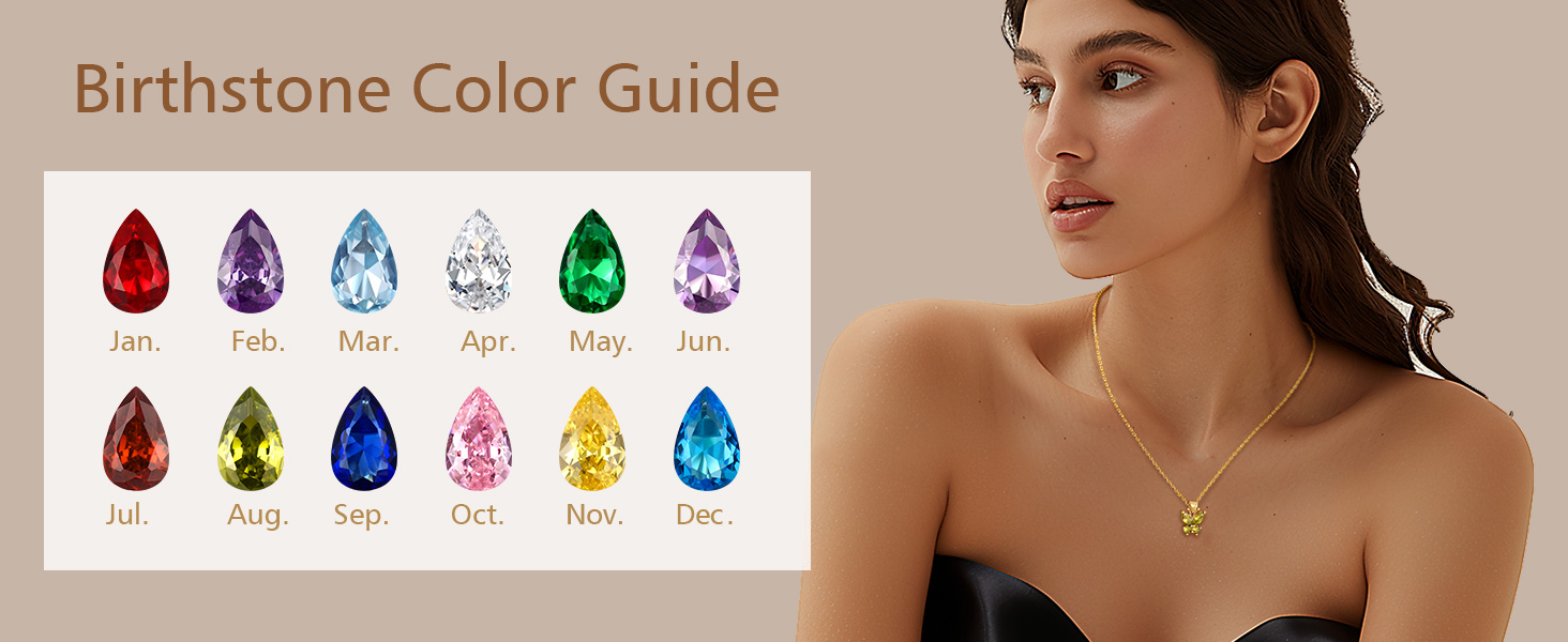 FindChic Dainty Butterfly Necklace Pendants for Women with Birthstones 14K Gold Plated Gemstone Pendant 16'' Chain Birthday Jewelry Gift for Girlfriend Mom Daughter (Box��