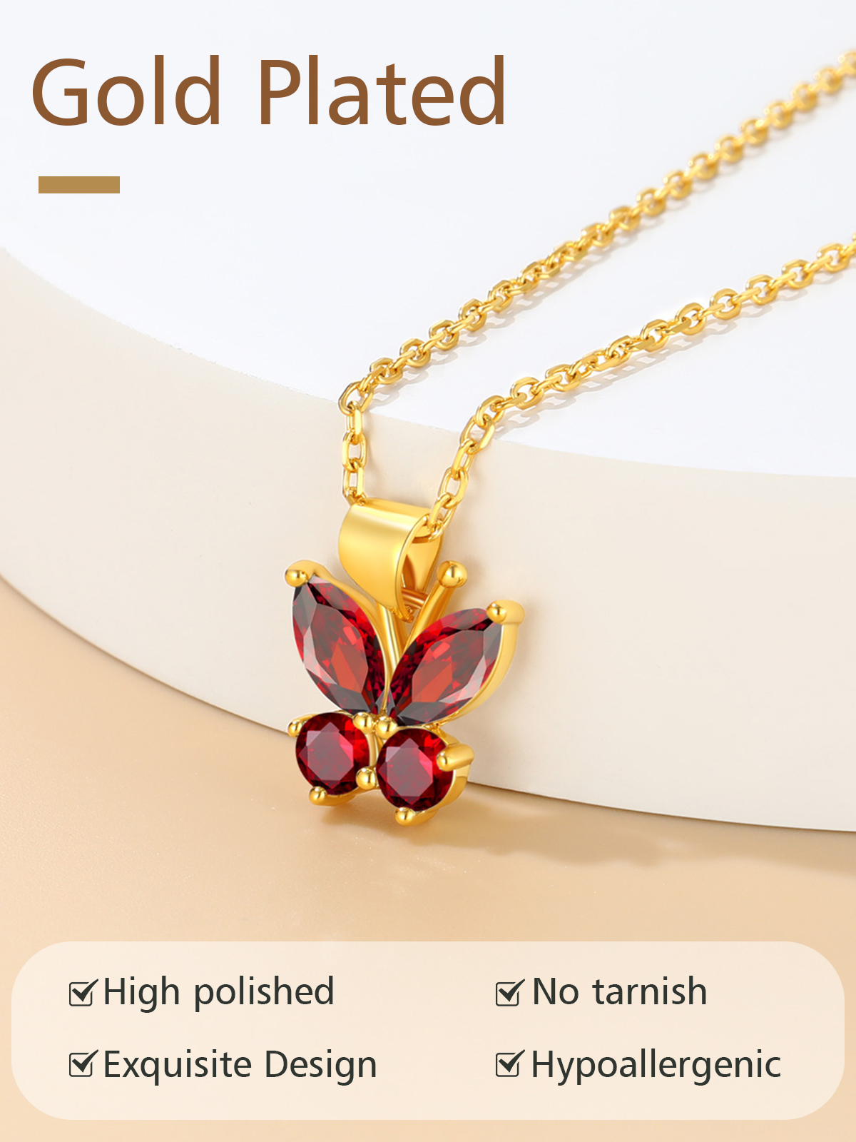 FindChic Dainty Butterfly Necklace Pendants for Women with Birthstones 14K Gold Plated Gemstone Pendant 16'' Chain Birthday Jewelry Gift for Girlfriend Mom Daughter (Box��