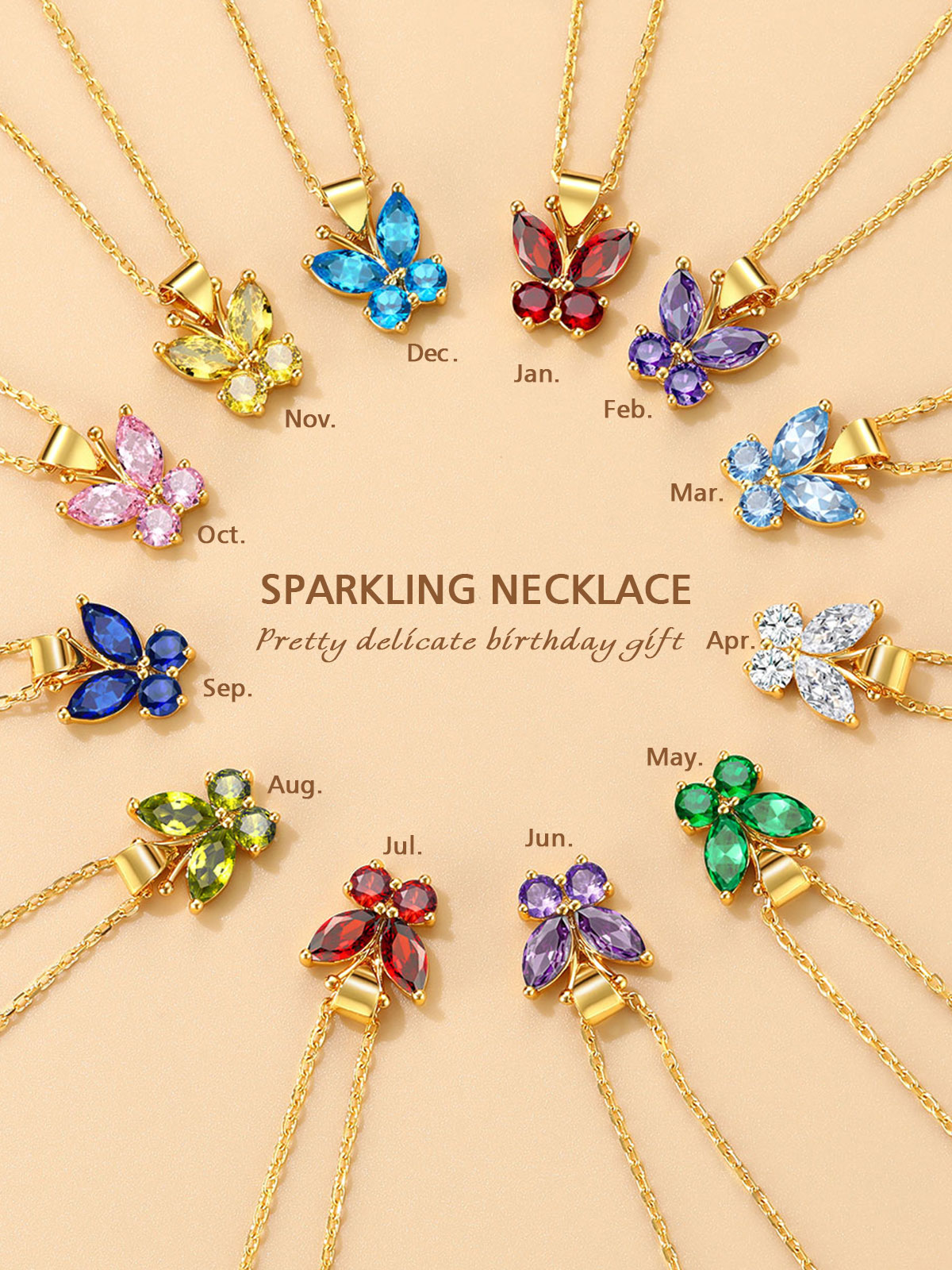 FindChic Dainty Butterfly Necklace Pendants for Women with Birthstones 14K Gold Plated Gemstone Pendant 16'' Chain Birthday Jewelry Gift for Girlfriend Mom Daughter (Box��