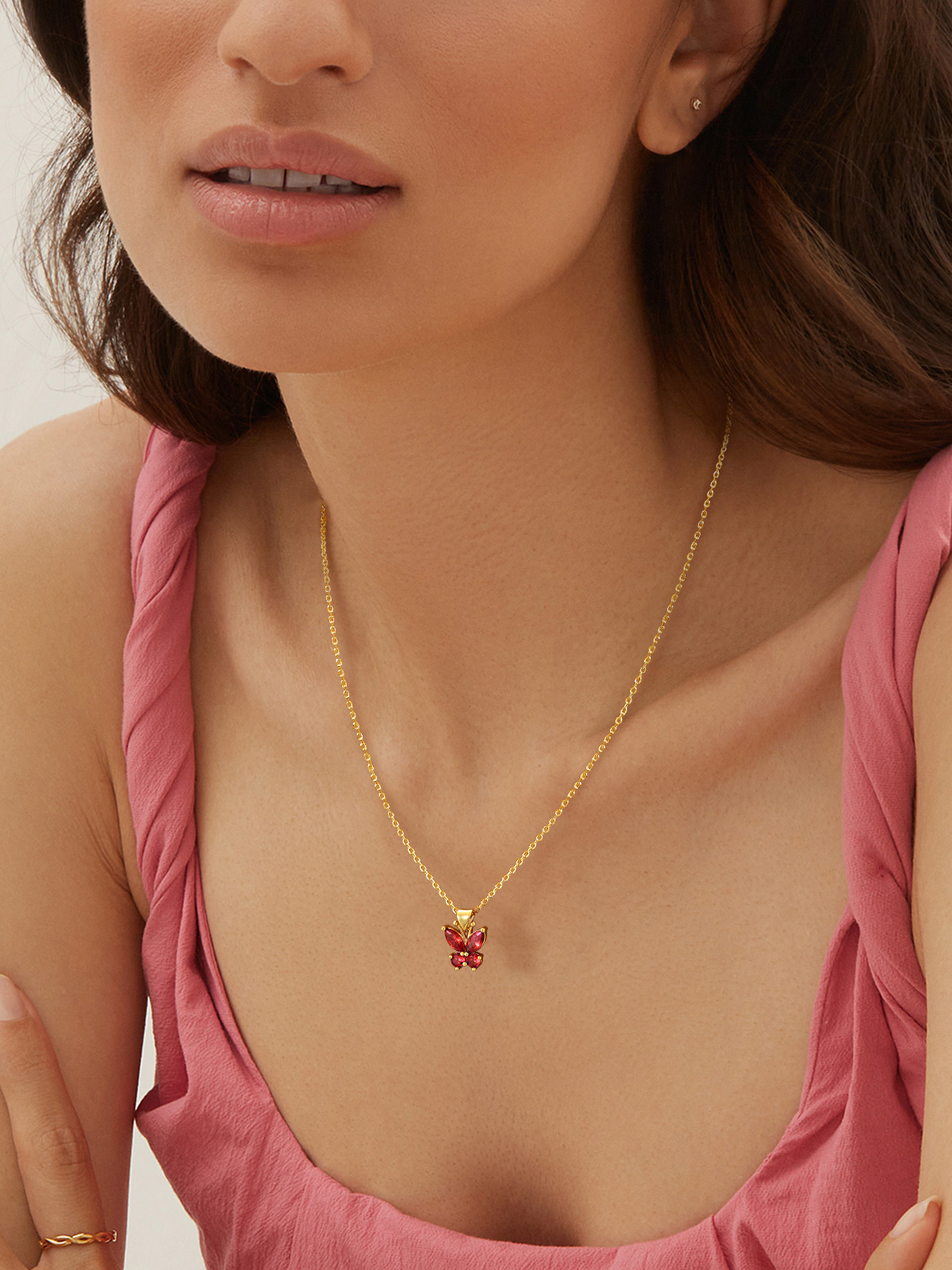 FindChic Dainty Butterfly Necklace Pendants for Women with Birthstones 14K Gold Plated Gemstone Pendant 16'' Chain Birthday Jewelry Gift for Girlfriend Mom Daughter (Box��