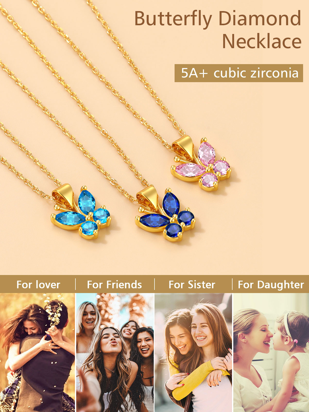 FindChic Dainty Butterfly Necklace Pendants for Women with Birthstones 14K Gold Plated Gemstone Pendant 16'' Chain Birthday Jewelry Gift for Girlfriend Mom Daughter (Box��