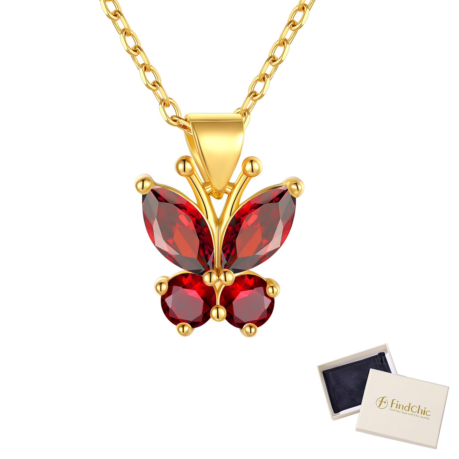 FindChic Dainty Butterfly Necklace Pendants for Women with Birthstones 14K Gold Plated Gemstone Pendant 16'' Chain Birthday Jewelry Gift for Girlfriend Mom Daughter (Box��