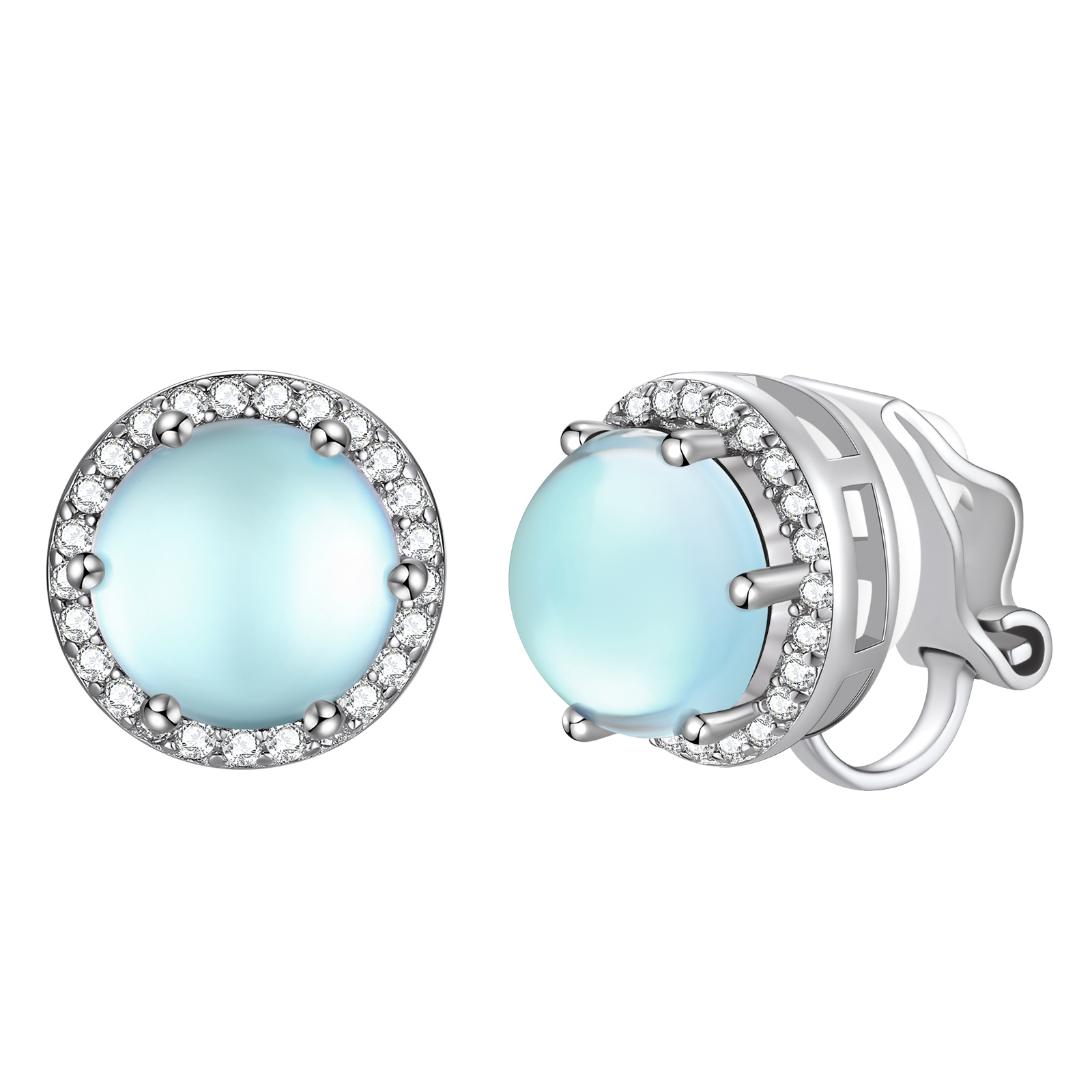 FindChic Non-Pierced Stud Earrings for Women, Plated 925 Sterling Silver Round Tourmaline Birthstone Clip-on Earrings Sparkling Cubic Zirconia Studs with Gift Box