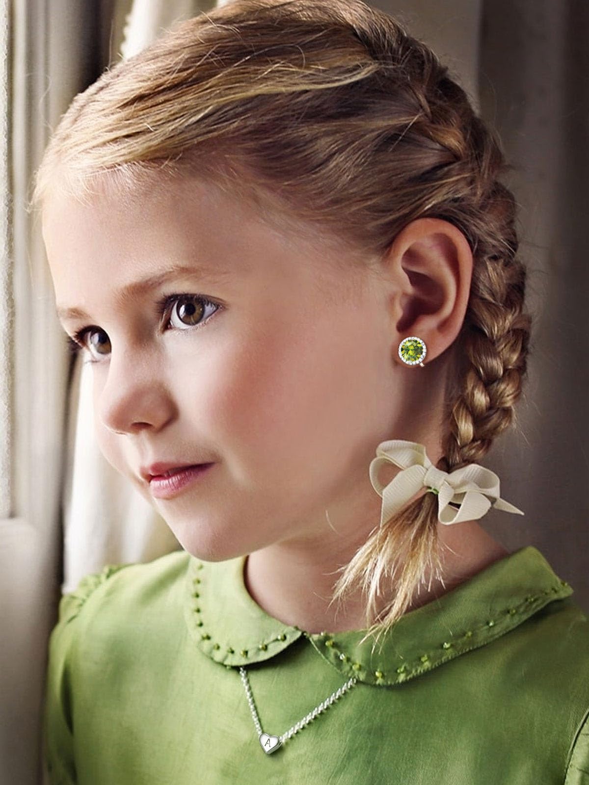 FindChic Non-Pierced Stud Earrings for Women, Plated 925 Sterling Silver Round Tourmaline Birthstone Clip-on Earrings Sparkling Cubic Zirconia Studs with Gift Box