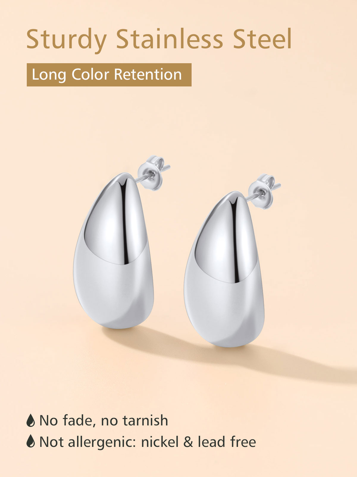 FindChic Teardrop Earrings for Women, Stainless Steel Stud Earrings Hypoallergenic Small Waterdrop Dangle Earrings for Birthday Christmas with Gift Box