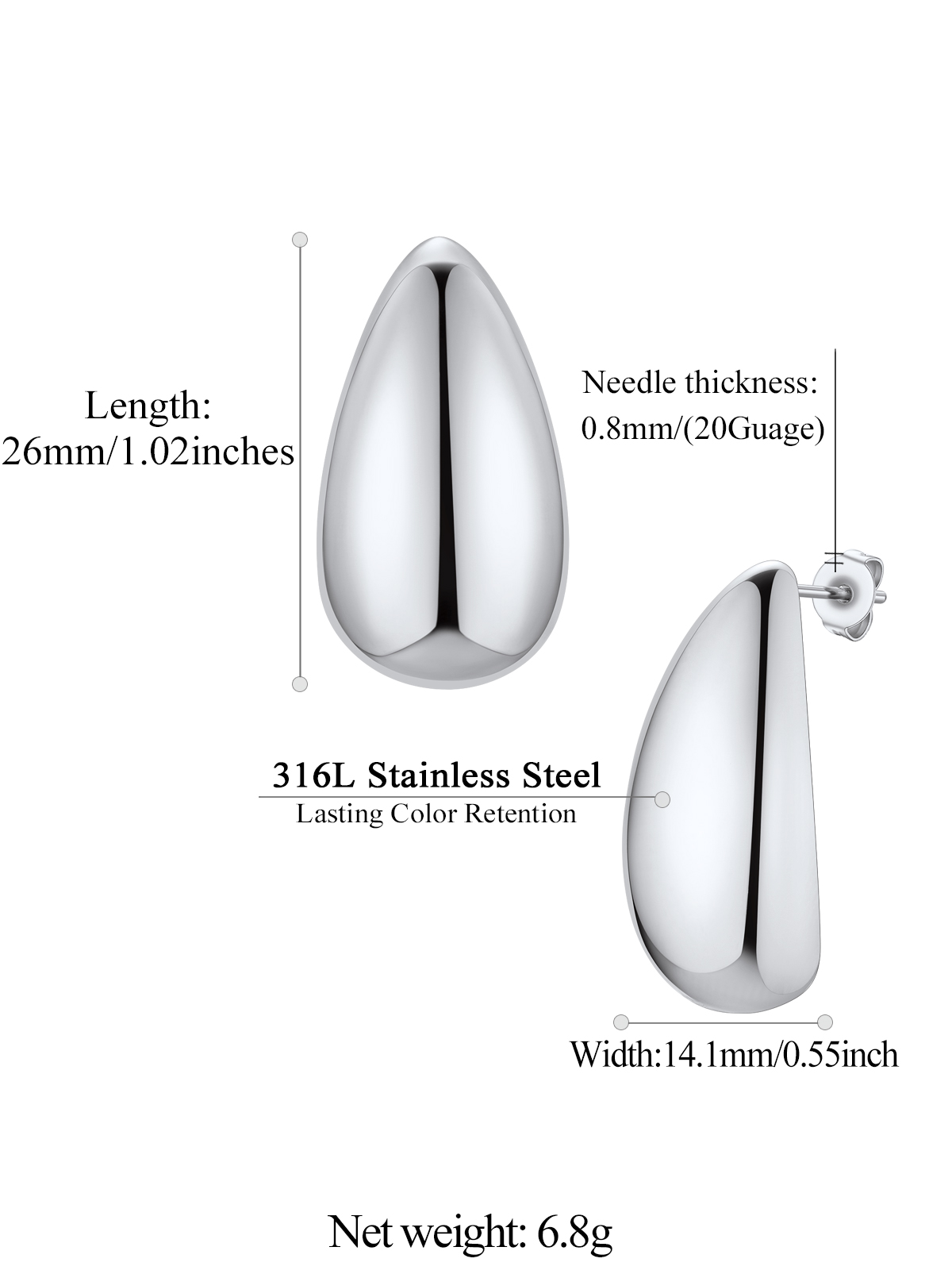 FindChic Teardrop Earrings for Women, Stainless Steel Stud Earrings Hypoallergenic Small Waterdrop Dangle Earrings for Birthday Christmas with Gift Box