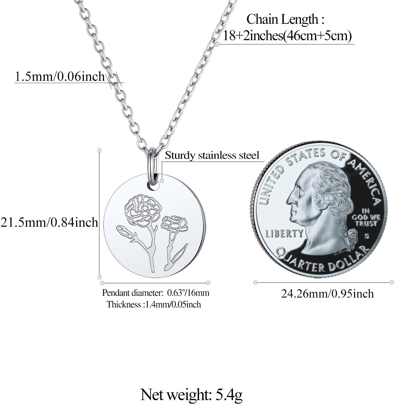 FindChic Birth Flower Necklaces for Women Stainless Steel Guardian Month Floral Carnation Pendant Necklace for Birthday Christmas Jewelry with Gift Box