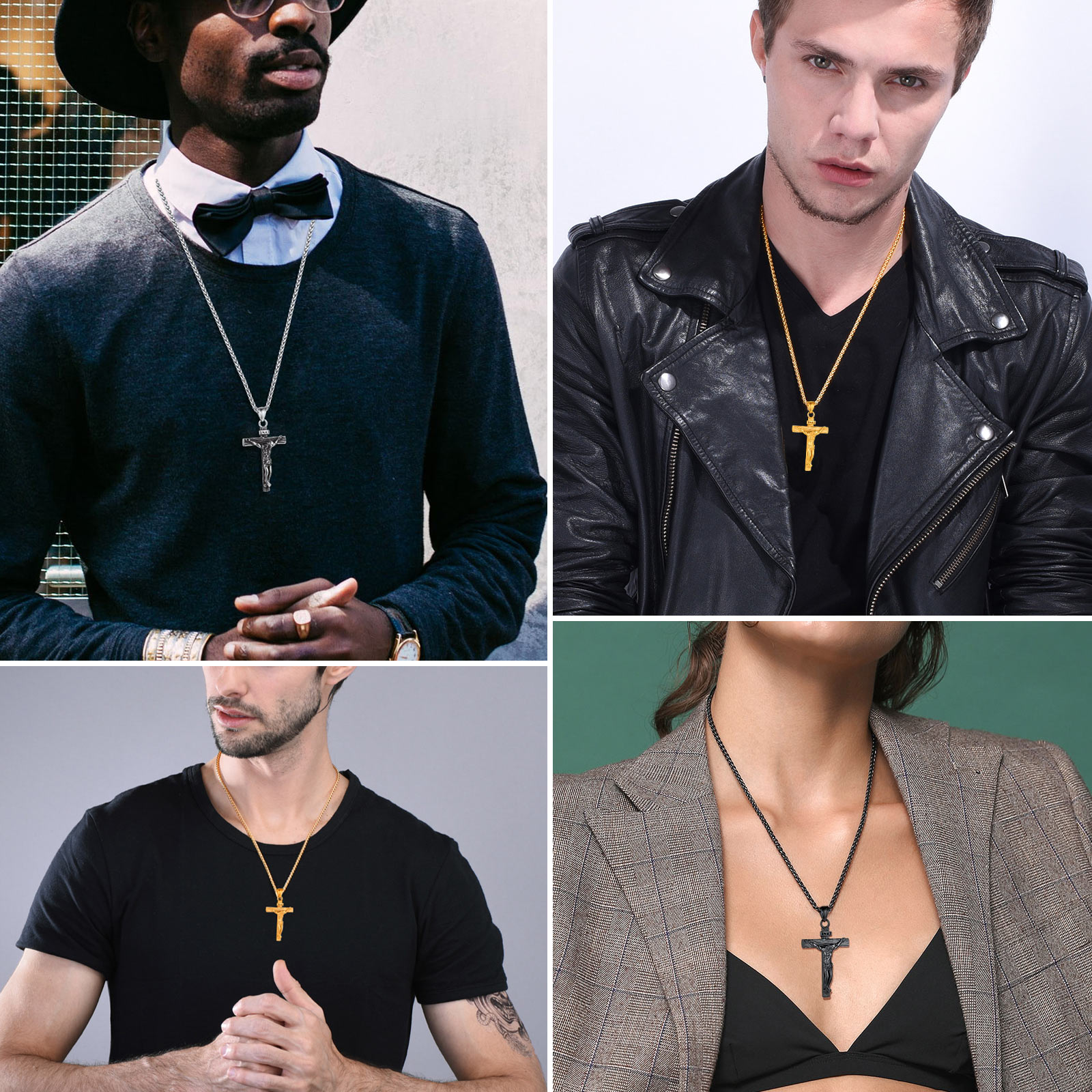 FindChic Men Cross Necklace Stainless Steel INRI Crucifix Pendant Necklace Jesus Piece Religious Praying Jewelry for Christian Dad Father's Day Gift