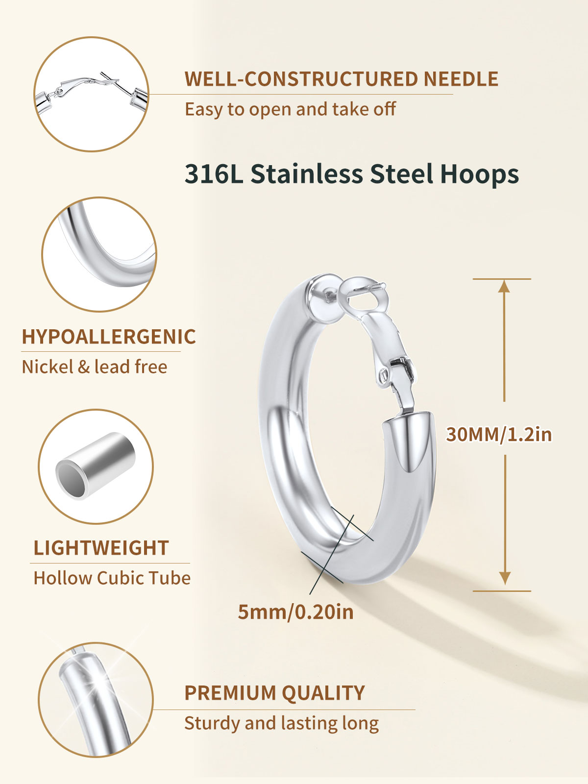 FindChic Hoop Earrings for Women Stainless Steel Loop Earrings, Birthday Valentines Day Gifts for Girlfriend with Box