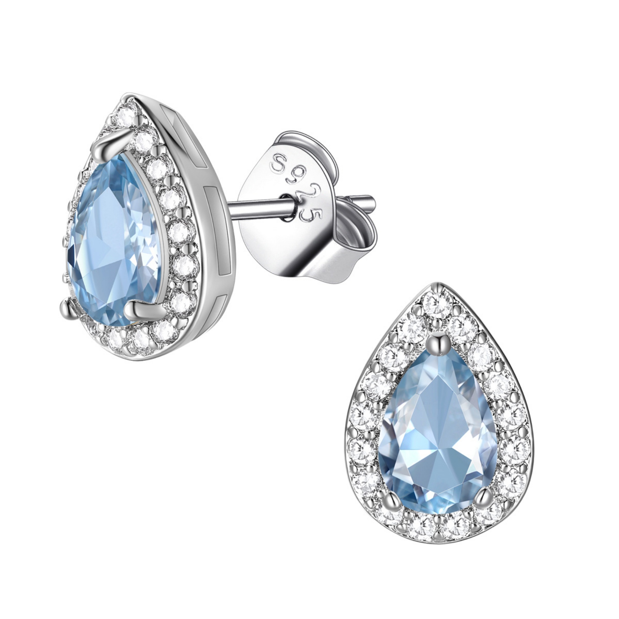 FindChic Birthstone Earrings for Women, Teardrop Earring with 925 Sterling Silver Posts & Push Backs Hypoallergenic Cubic Zirconia Studs Birthday Christmas Jewelry with Gift Box