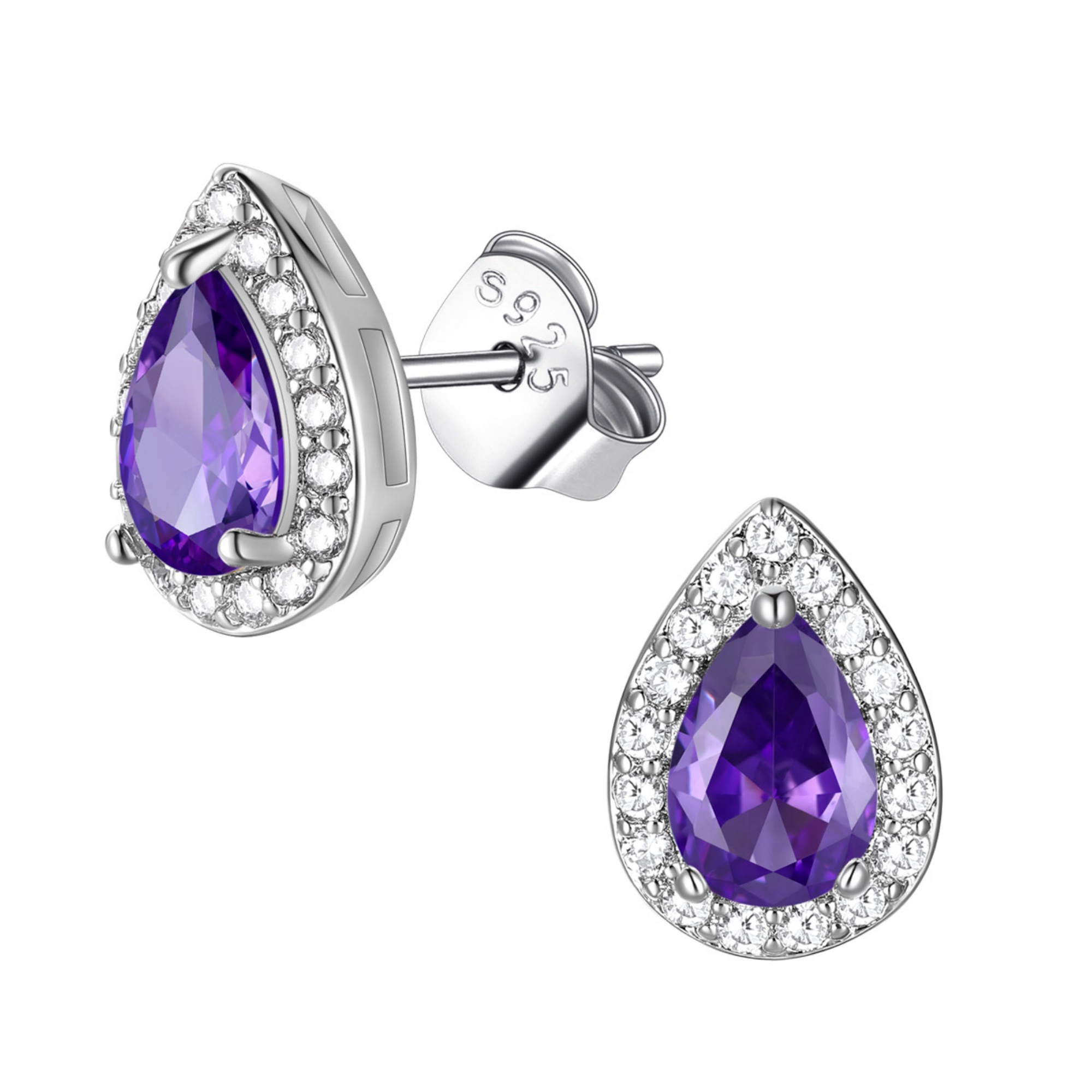 FindChic Birthstone Earrings for Women, Teardrop Earring with 925 Sterling Silver Posts & Push Backs Hypoallergenic Cubic Zirconia Studs Birthday Christmas Jewelry with Gift Box