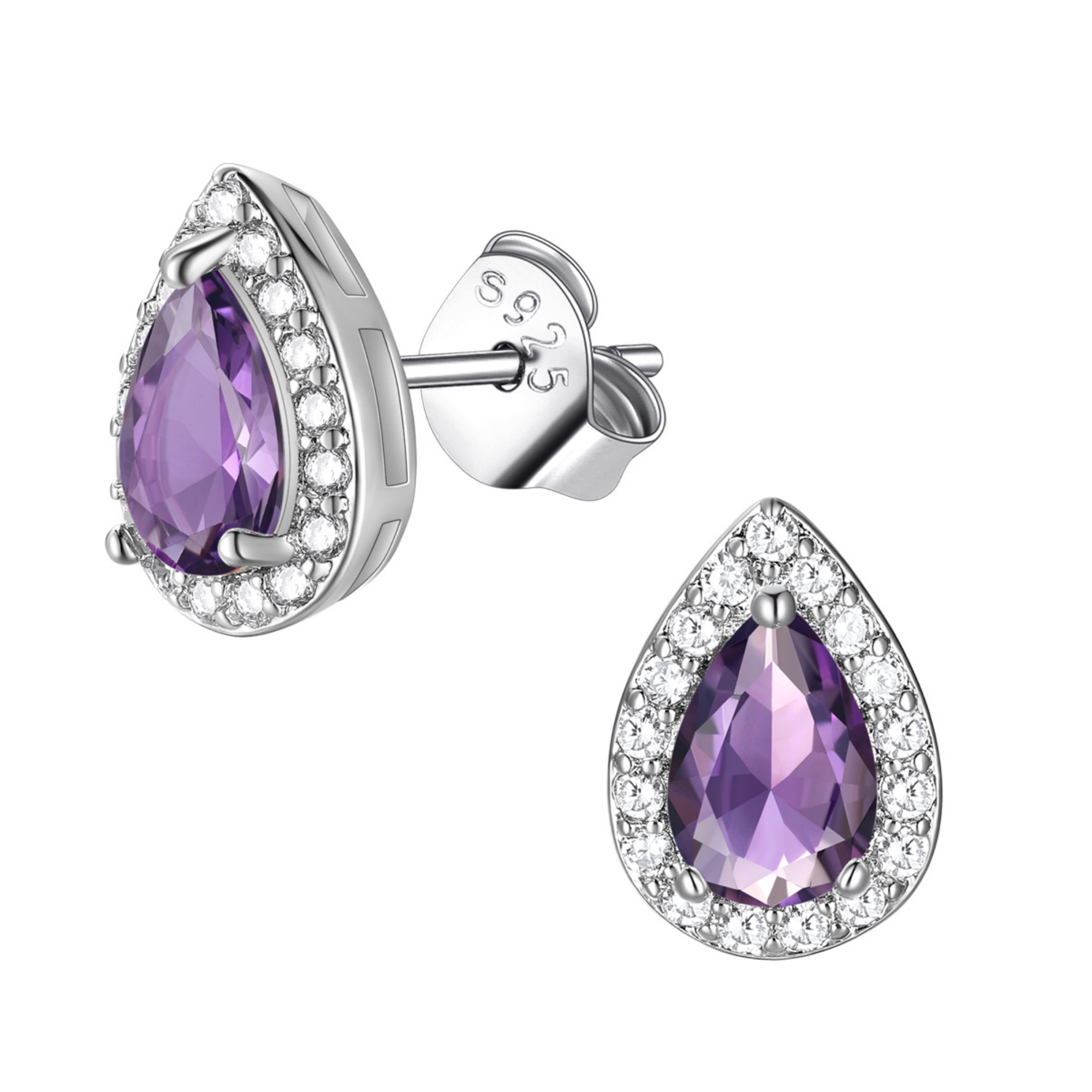 FindChic Birthstone Earrings for Women, Teardrop Earring with 925 Sterling Silver Posts & Push Backs Hypoallergenic Cubic Zirconia Studs Birthday Christmas Jewelry with Gift Box