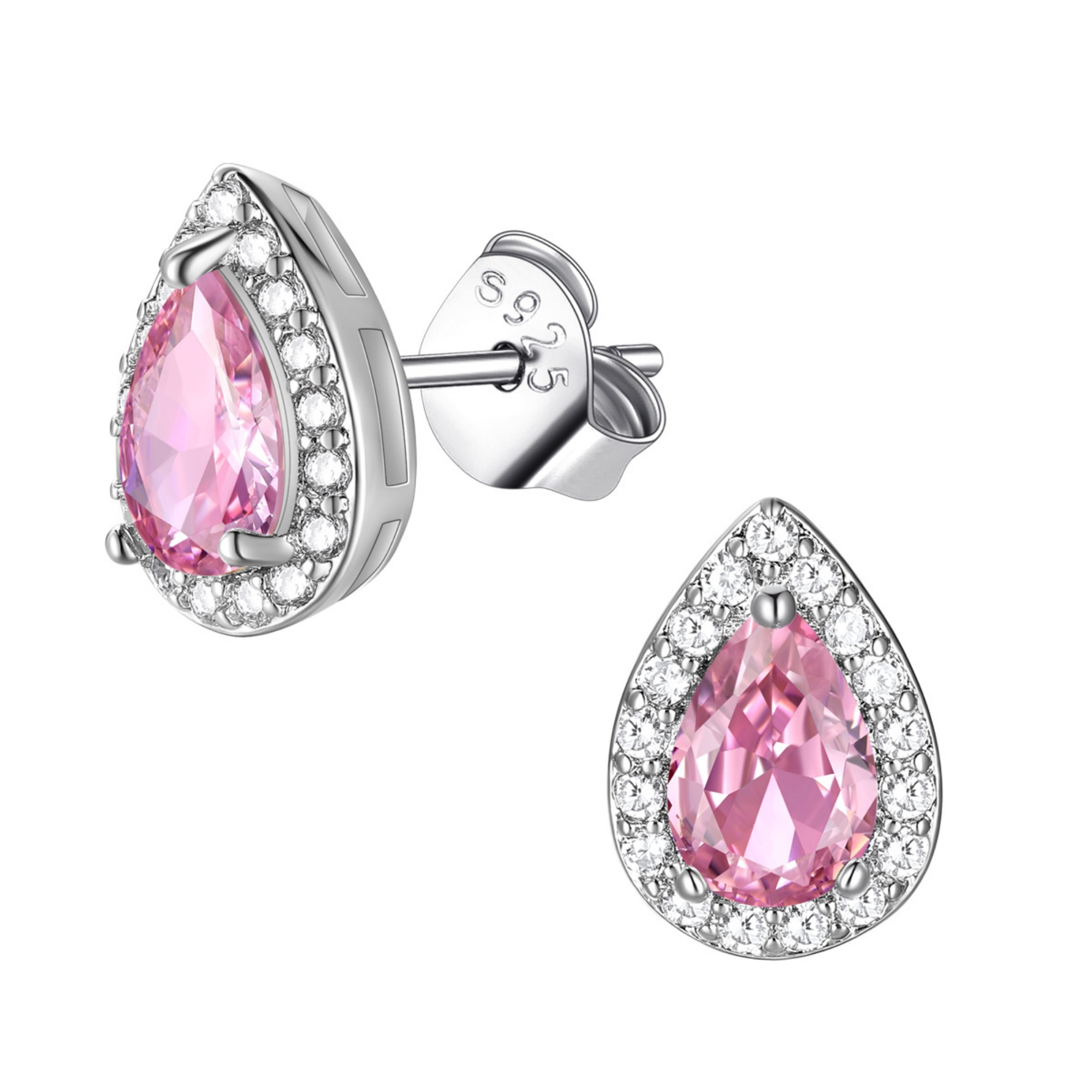 FindChic Birthstone Earrings for Women, Teardrop Earring with 925 Sterling Silver Posts & Push Backs Hypoallergenic Cubic Zirconia Studs Birthday Christmas Jewelry with Gift Box