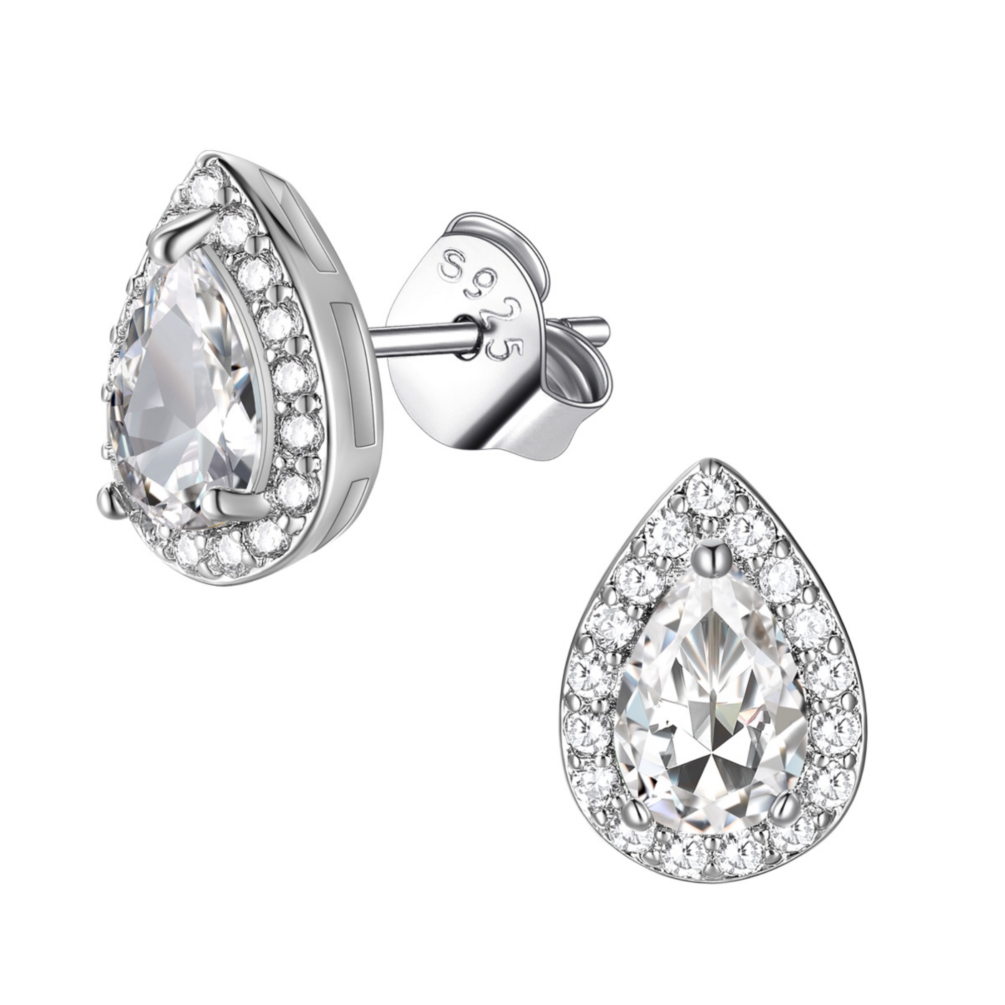 FindChic Birthstone Earrings for Women, Teardrop Earring with 925 Sterling Silver Posts & Push Backs Hypoallergenic Cubic Zirconia Studs Birthday Christmas Jewelry with Gift Box