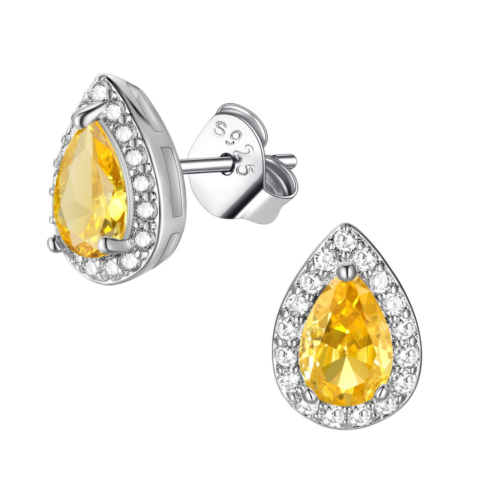 FindChic Birthstone Earrings for Women, Teardrop Earring with 925 Sterling Silver Posts & Push Backs Hypoallergenic Cubic Zirconia Studs Birthday Christmas Jewelry with Gift Box