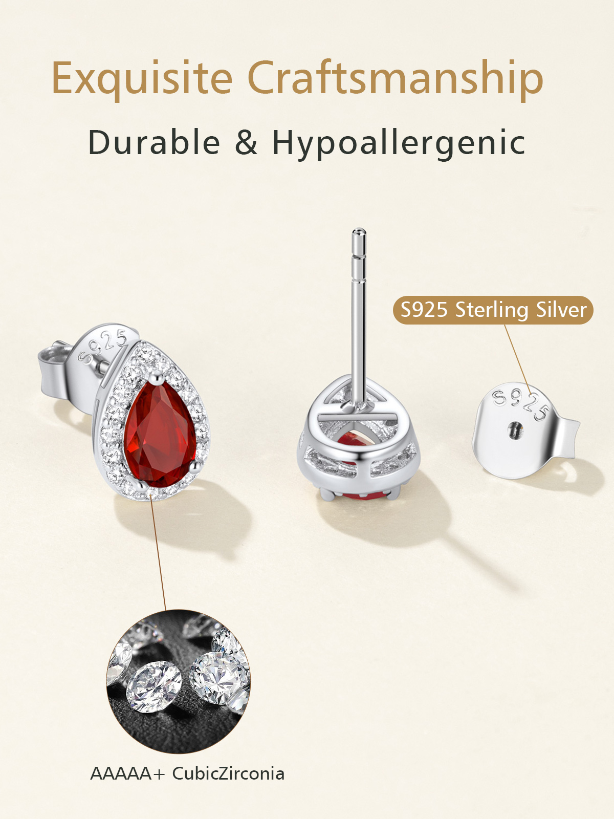 FindChic Birthstone Earrings for Women, Teardrop Earring with 925 Sterling Silver Posts & Push Backs Hypoallergenic Cubic Zirconia Studs Birthday Christmas Jewelry with Gift Box