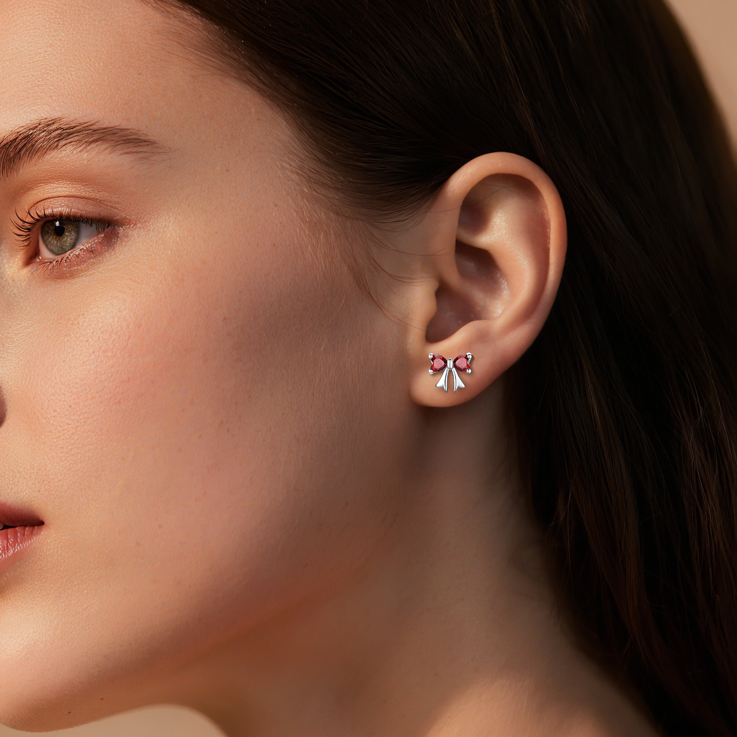 FindChic Bow Earrings for Women Dainty Love Heart Cubic Zirconia Birthstone Stud Earring with Hypoallergenic S925 Ear Post Birthday Jewelry Gifts for Her