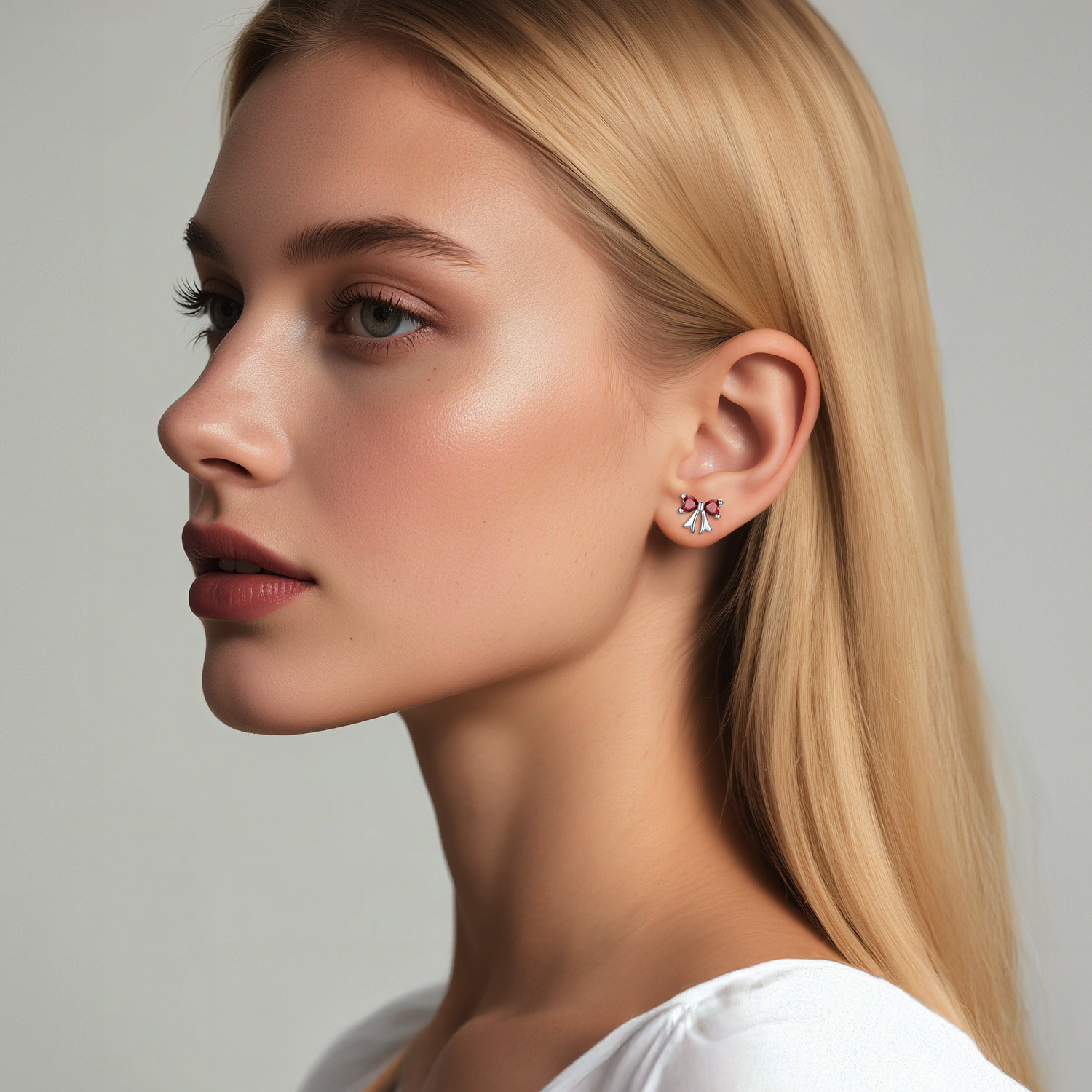 FindChic Bow Earrings for Women Dainty Love Heart Cubic Zirconia Birthstone Stud Earring with Hypoallergenic S925 Ear Post Birthday Jewelry Gifts for Her