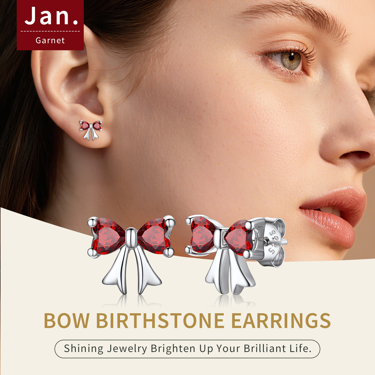 FindChic Bow Earrings for Women Dainty Love Heart Cubic Zirconia Birthstone Stud Earring with Hypoallergenic S925 Ear Post Birthday Jewelry Gifts for Her