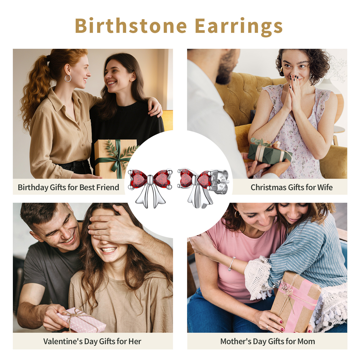 FindChic Bow Earrings for Women Dainty Love Heart Cubic Zirconia Birthstone Stud Earring with Hypoallergenic S925 Ear Post Birthday Jewelry Gifts for Her