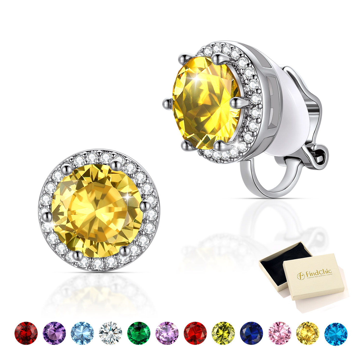 FindChic Clip On Earrings for Wome Lightweight 8MM Cubic Zirconia Non Pierced Studs Silver Birthstone Earrings Birthday Valentines Day Jewelry Gifts for Her/Mom/Girlfriend