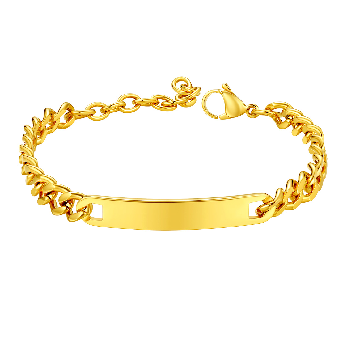 FindChic ID Bracelets for Women Men Blank Bar Inspirational Bracelet 7'' Stainless Steel/Gold Black Nameplate Jewelry Friendship Coordinates Thin Bangle for Girls(No Engraved）