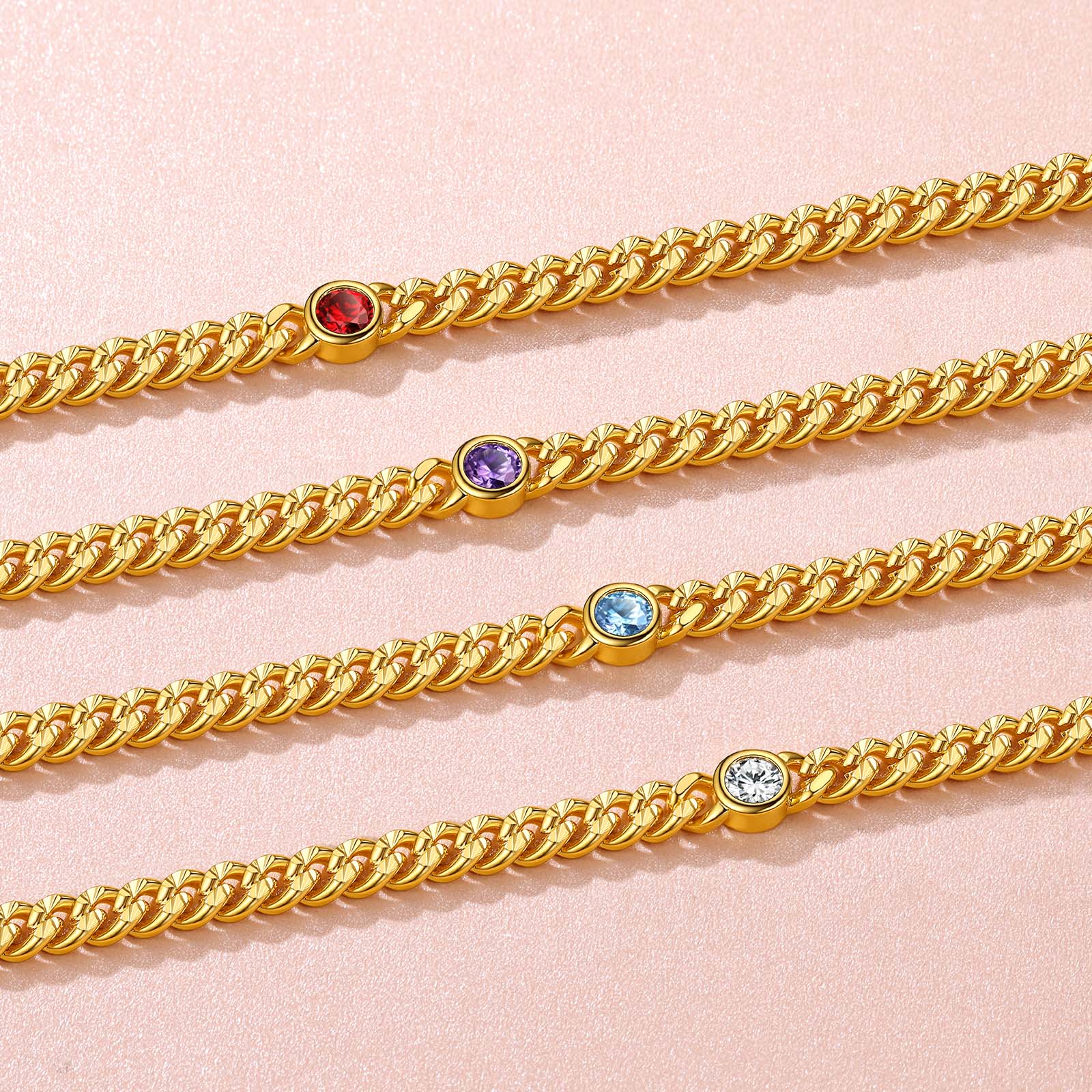 FindChic Bracelets for Women 14K Gold Plated Cuban Chain Birthstone Bracelet for Her Mother Wife Birthday Jan-Dec Valentines Christmas Day Jewelry Gift,6.3 Inch（Packaged）