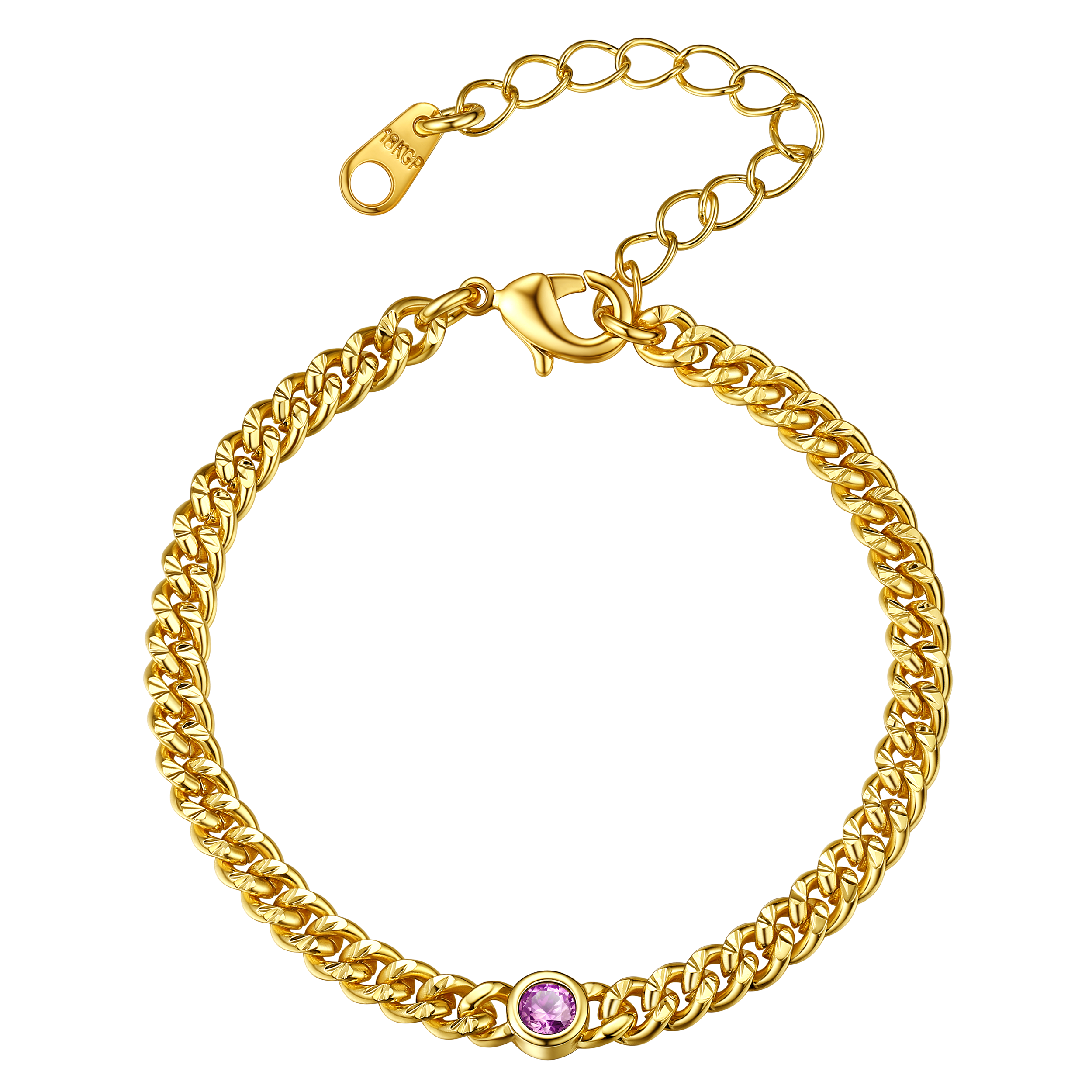 FindChic Bracelets for Women 14K Gold Plated Cuban Chain Birthstone Bracelet for Her Mother Wife Birthday Jan-Dec Valentines Christmas Day Jewelry Gift,6.3 Inch（Packaged）