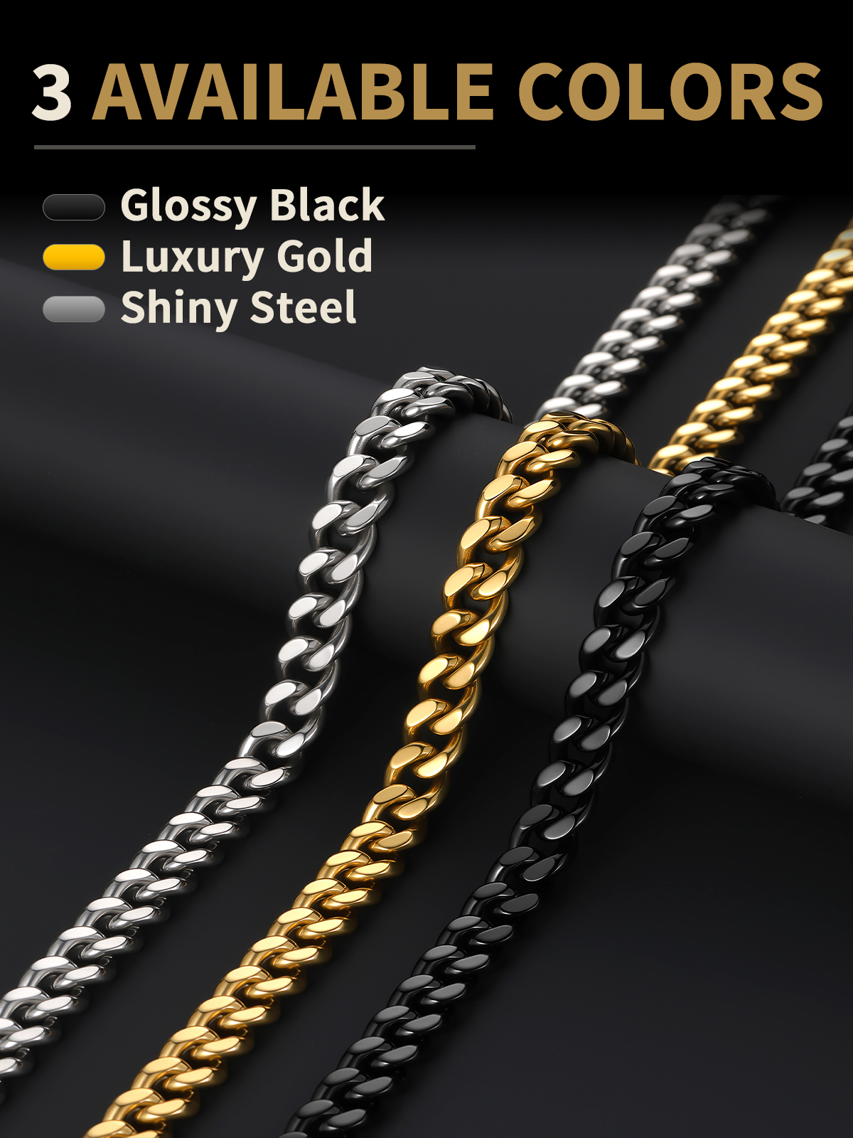 FindChic Gold/Silver/Black Chain for Mens Necklaces Stainless Steel Hip Hop Chunky Cuban Link Gifts for Dad Father's Day Birthday