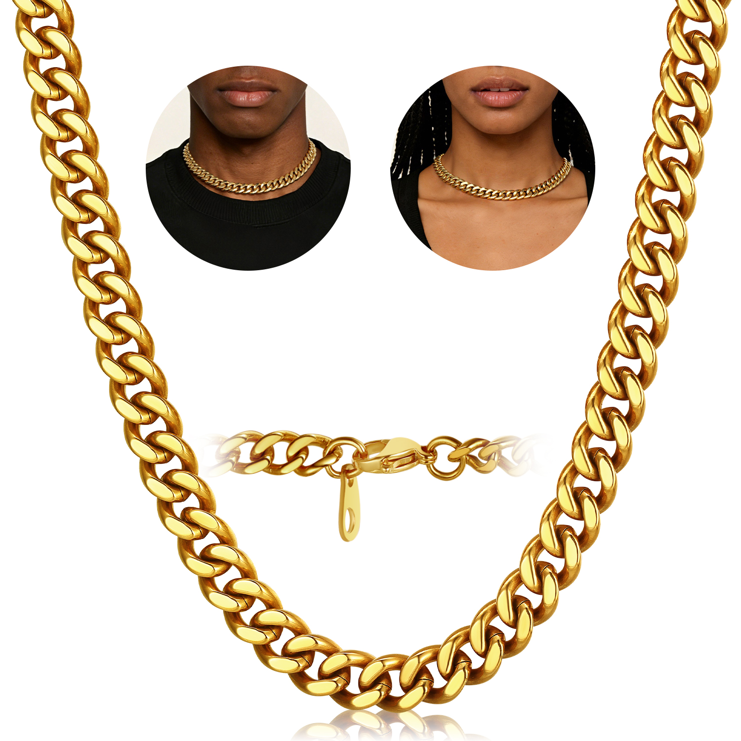 FindChic Gold/Silver/Black Chain for Mens Necklaces Stainless Steel Hip Hop Chunky Cuban Link Gifts for Dad Father's Day Birthday