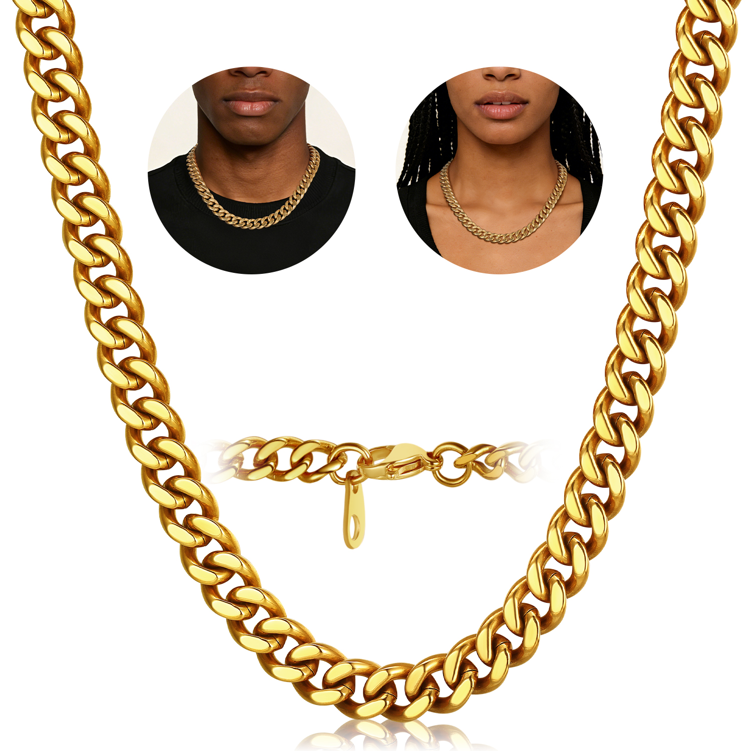 FindChic Gold/Silver/Black Chain for Mens Necklaces Stainless Steel Hip Hop Chunky Cuban Link Gifts for Dad Father's Day Birthday
