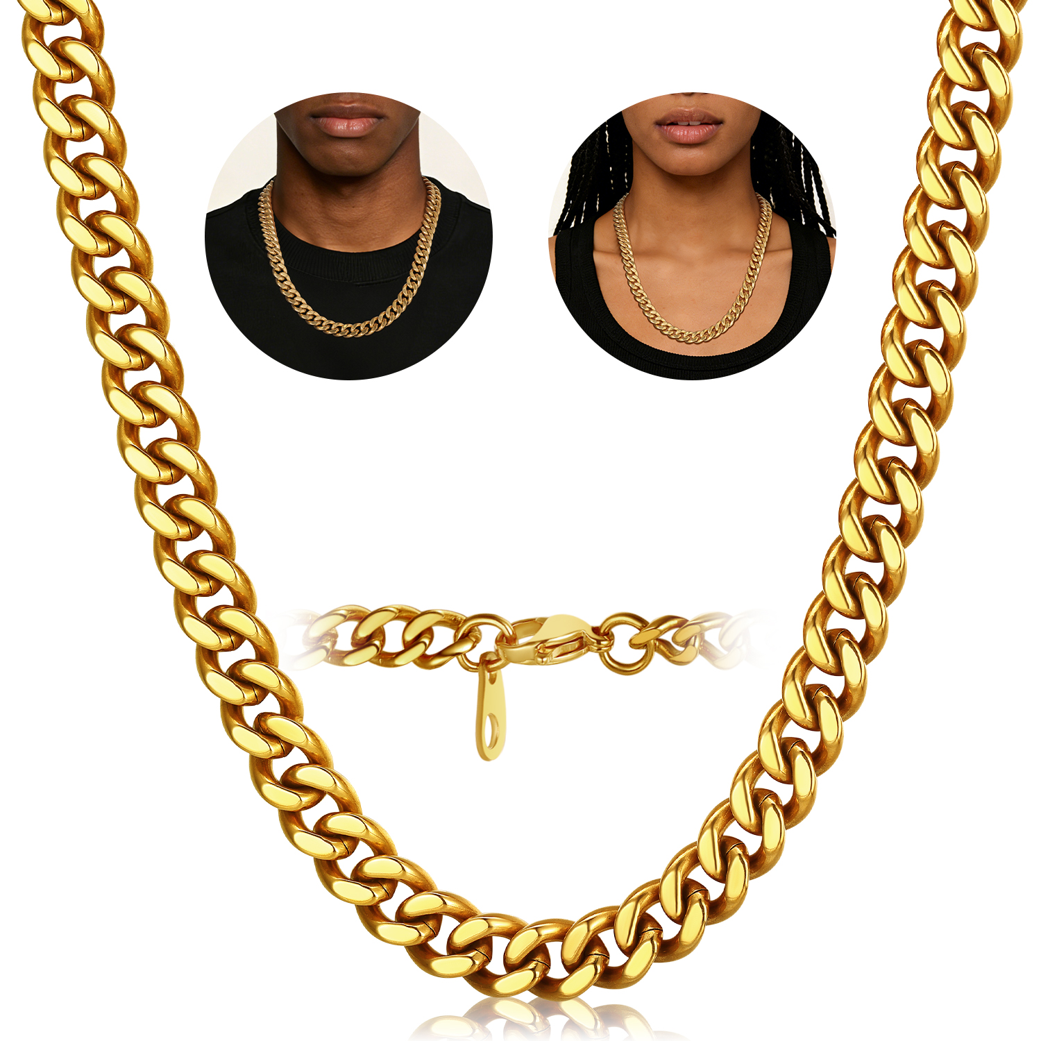 FindChic Gold/Silver/Black Chain for Mens Necklaces Stainless Steel Hip Hop Chunky Cuban Link Gifts for Dad Father's Day Birthday