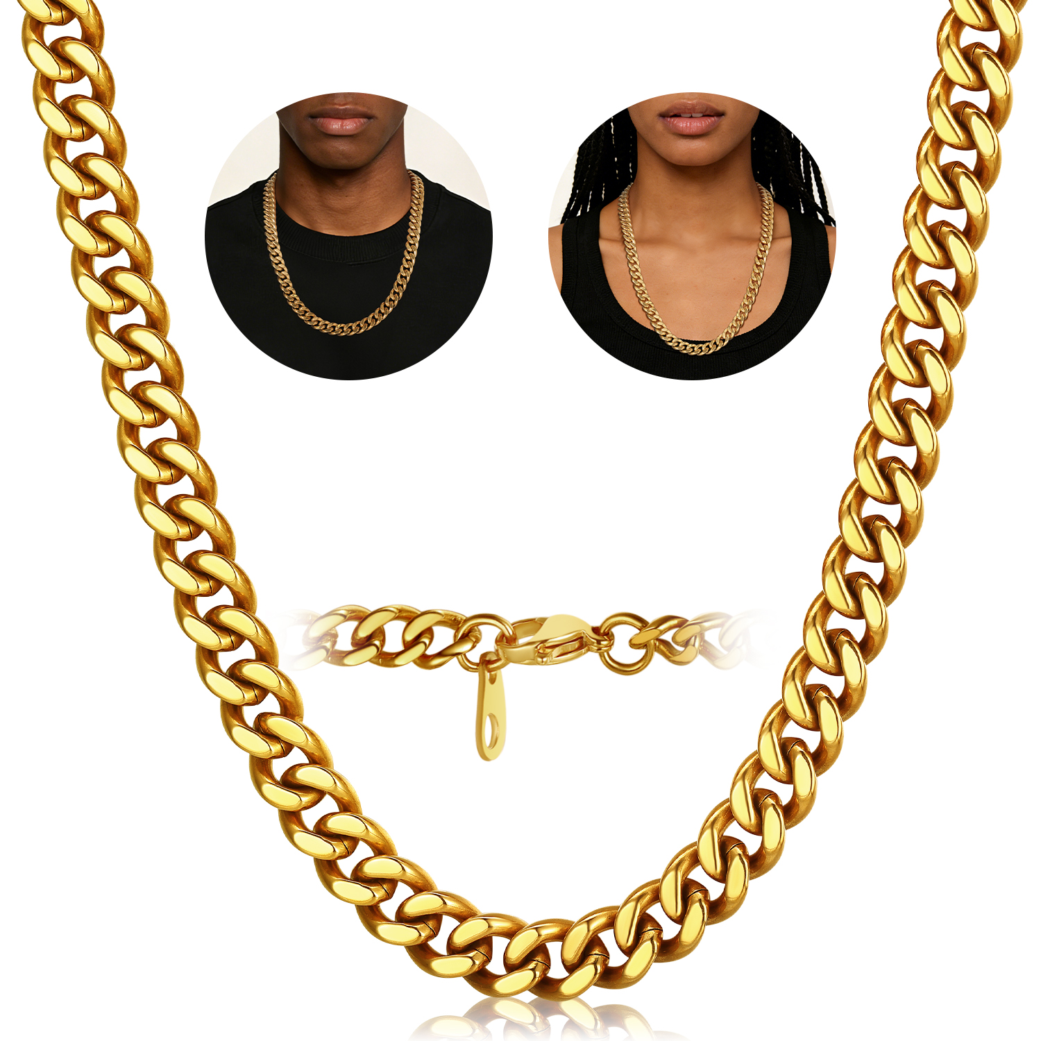 FindChic Gold/Silver/Black Chain for Mens Necklaces Stainless Steel Hip Hop Chunky Cuban Link Gifts for Dad Father's Day Birthday