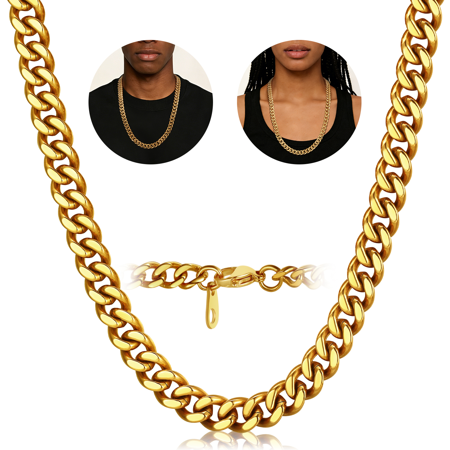 FindChic Gold/Silver/Black Chain for Mens Necklaces Stainless Steel Hip Hop Chunky Cuban Link Gifts for Dad Father's Day Birthday