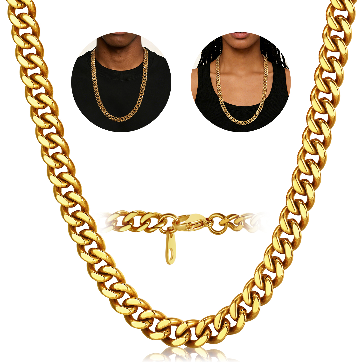 FindChic Gold/Silver/Black Chain for Mens Necklaces Stainless Steel Hip Hop Chunky Cuban Link Gifts for Dad Father's Day Birthday