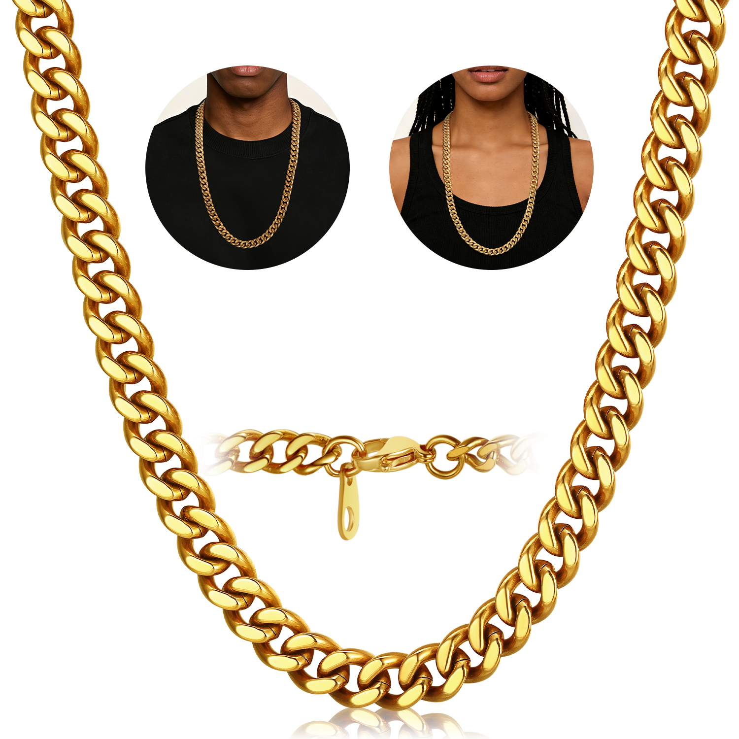 FindChic Gold/Silver/Black Chain for Mens Necklaces Stainless Steel Hip Hop Chunky Cuban Link Gifts for Dad Father's Day Birthday