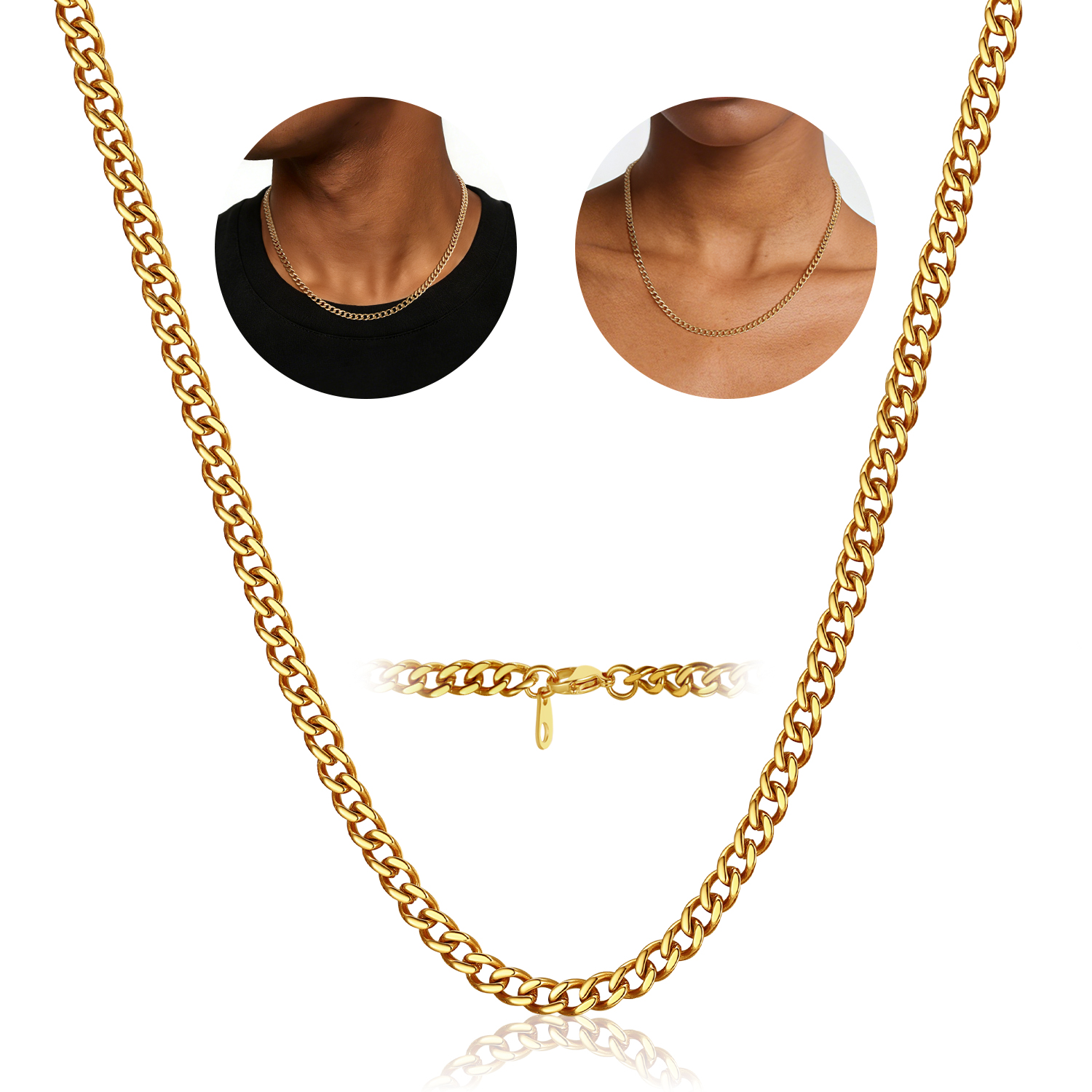 FindChic Gold/Silver/Black Chain for Mens Necklaces Stainless Steel Hip Hop Chunky Cuban Link Gifts for Dad Father's Day Birthday