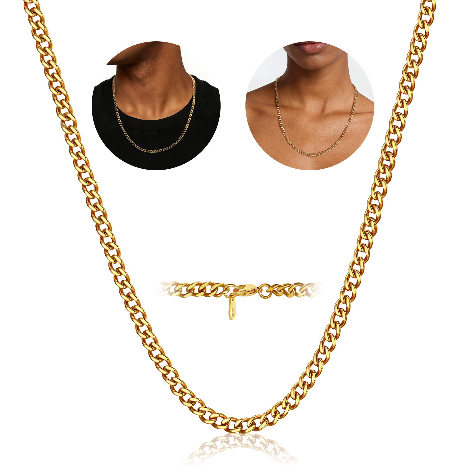 FindChic Gold/Silver/Black Chain for Mens Necklaces Stainless Steel Hip Hop Chunky Cuban Link Gifts for Dad Father's Day Birthday