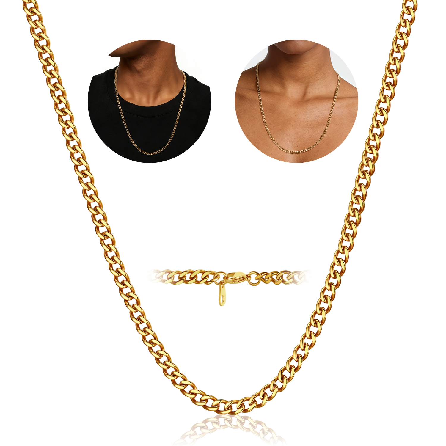 FindChic Gold/Silver/Black Chain for Mens Necklaces Stainless Steel Hip Hop Chunky Cuban Link Gifts for Dad Father's Day Birthday