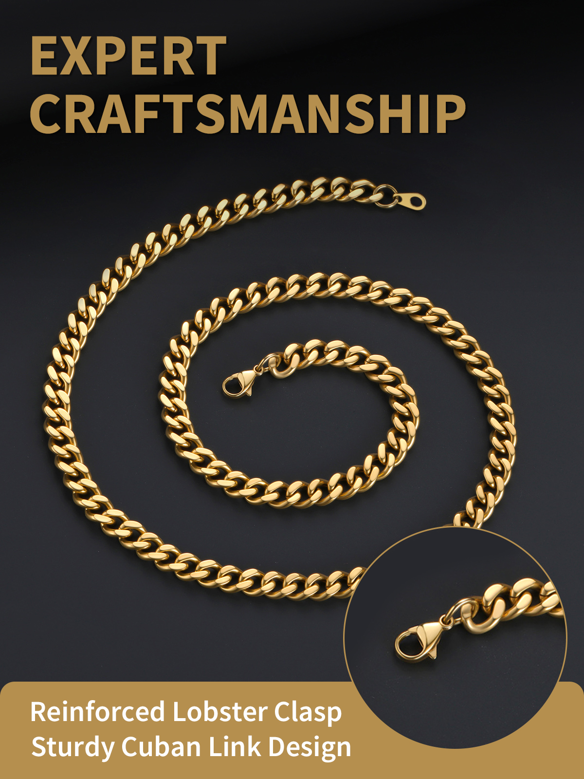 FindChic Gold/Silver/Black Chain for Mens Necklaces Stainless Steel Hip Hop Chunky Cuban Link Gifts for Dad Father's Day Birthday