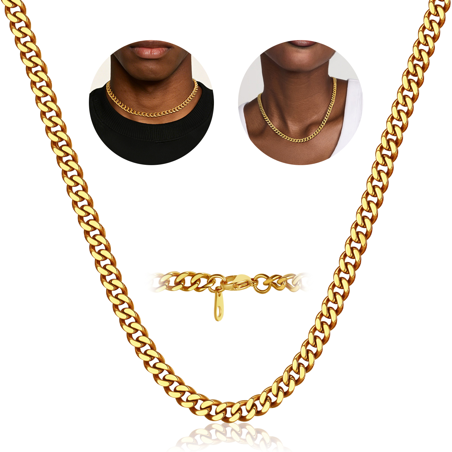 FindChic Gold/Silver/Black Chain for Mens Necklaces Stainless Steel Hip Hop Chunky Cuban Link Gifts for Dad Father's Day Birthday