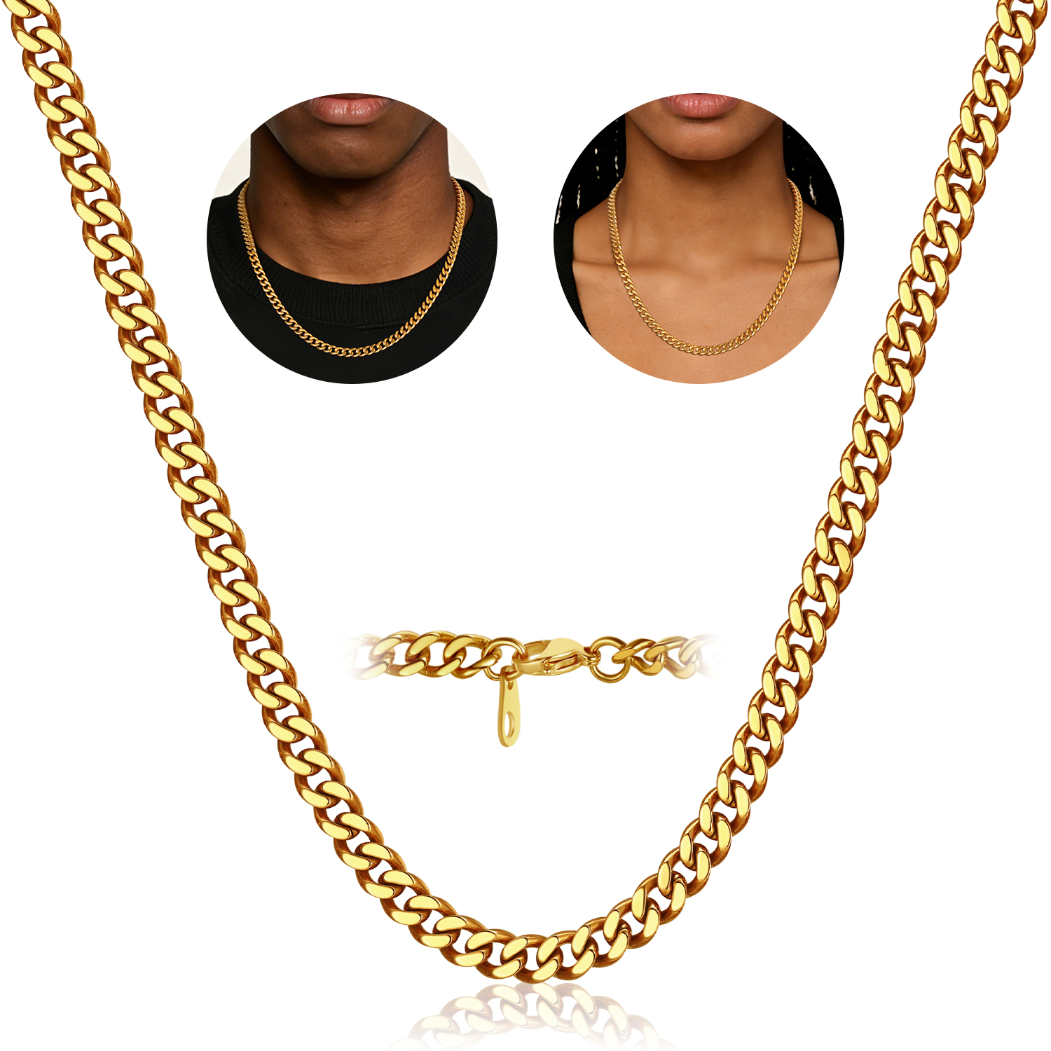 FindChic Gold/Silver/Black Chain for Mens Necklaces Stainless Steel Hip Hop Chunky Cuban Link Gifts for Dad Father's Day Birthday