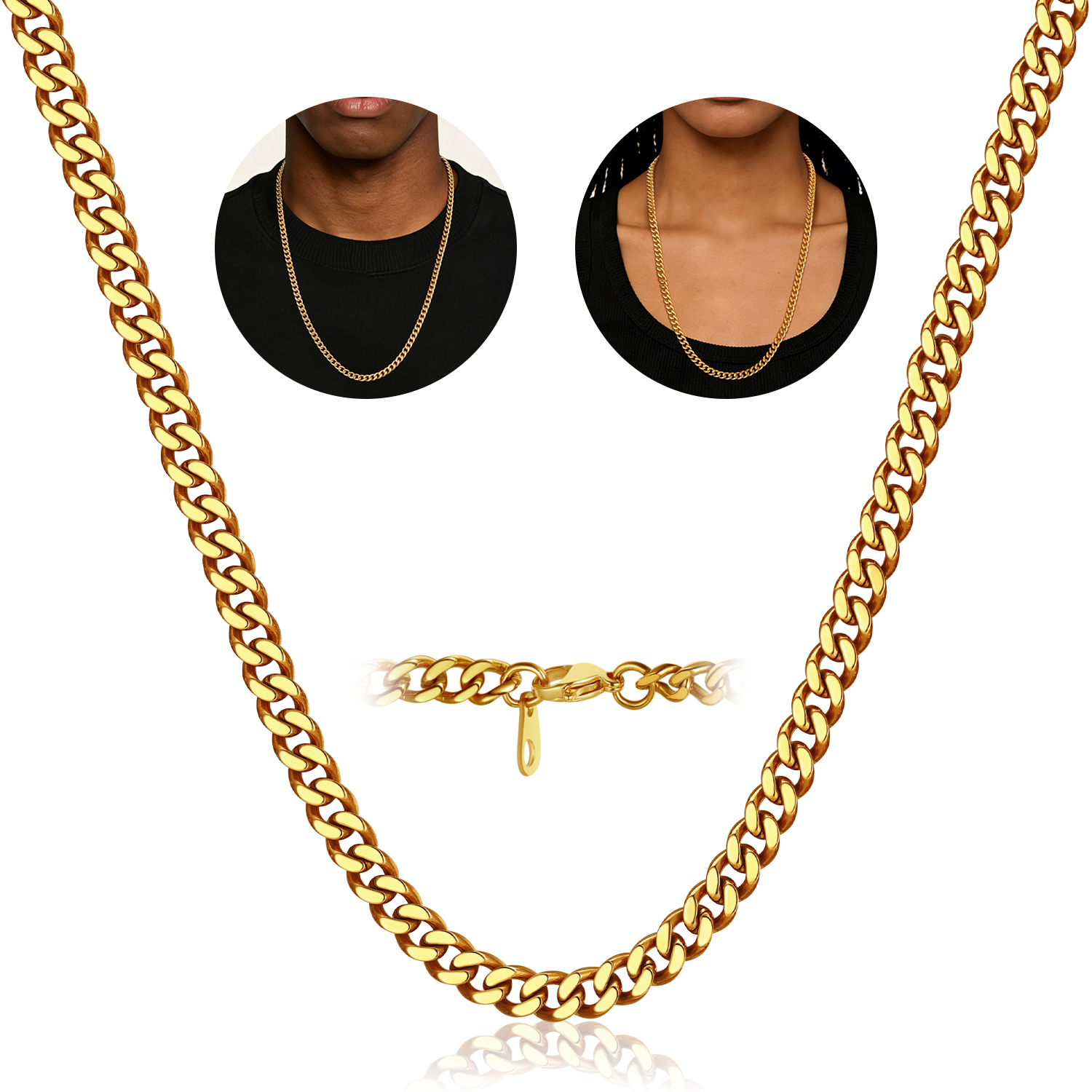 FindChic Gold/Silver/Black Chain for Mens Necklaces Stainless Steel Hip Hop Chunky Cuban Link Gifts for Dad Father's Day Birthday