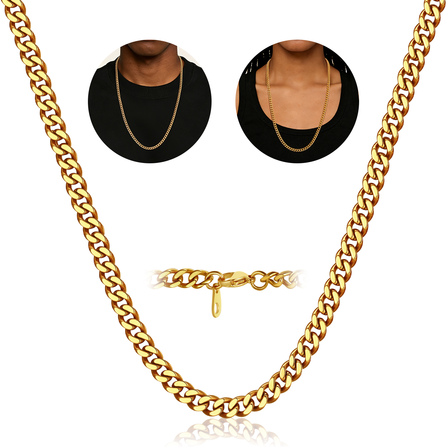 FindChic Gold/Silver/Black Chain for Mens Necklaces Stainless Steel Hip Hop Chunky Cuban Link Gifts for Dad Father's Day Birthday