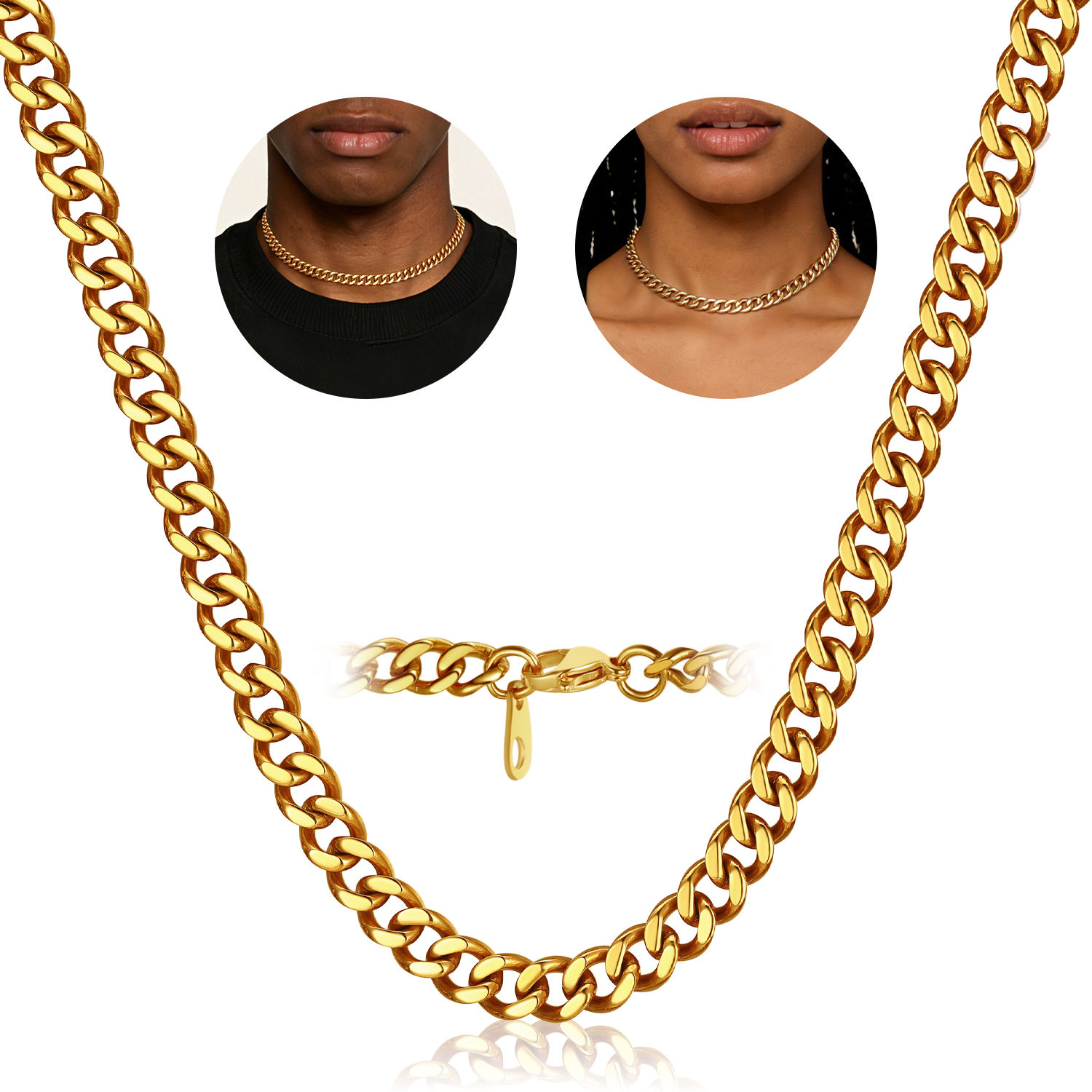 FindChic Gold/Silver/Black Chain for Mens Necklaces Stainless Steel Hip Hop Chunky Cuban Link Gifts for Dad Father's Day Birthday