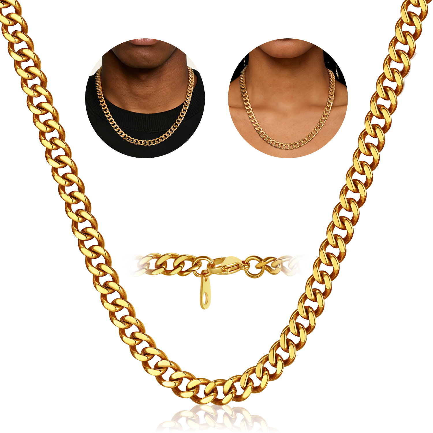 FindChic Gold/Silver/Black Chain for Mens Necklaces Stainless Steel Hip Hop Chunky Cuban Link Gifts for Dad Father's Day Birthday