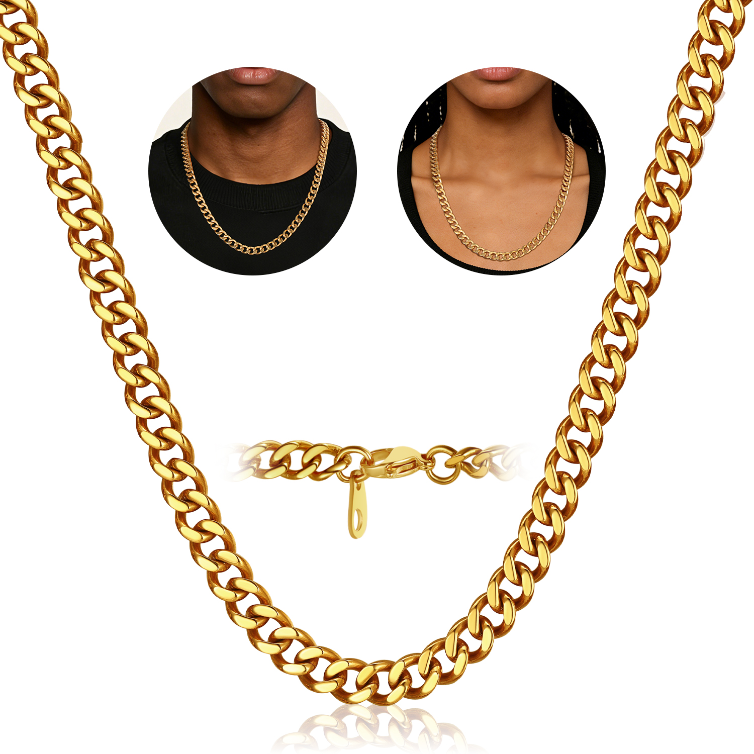 FindChic Gold/Silver/Black Chain for Mens Necklaces Stainless Steel Hip Hop Chunky Cuban Link Gifts for Dad Father's Day Birthday