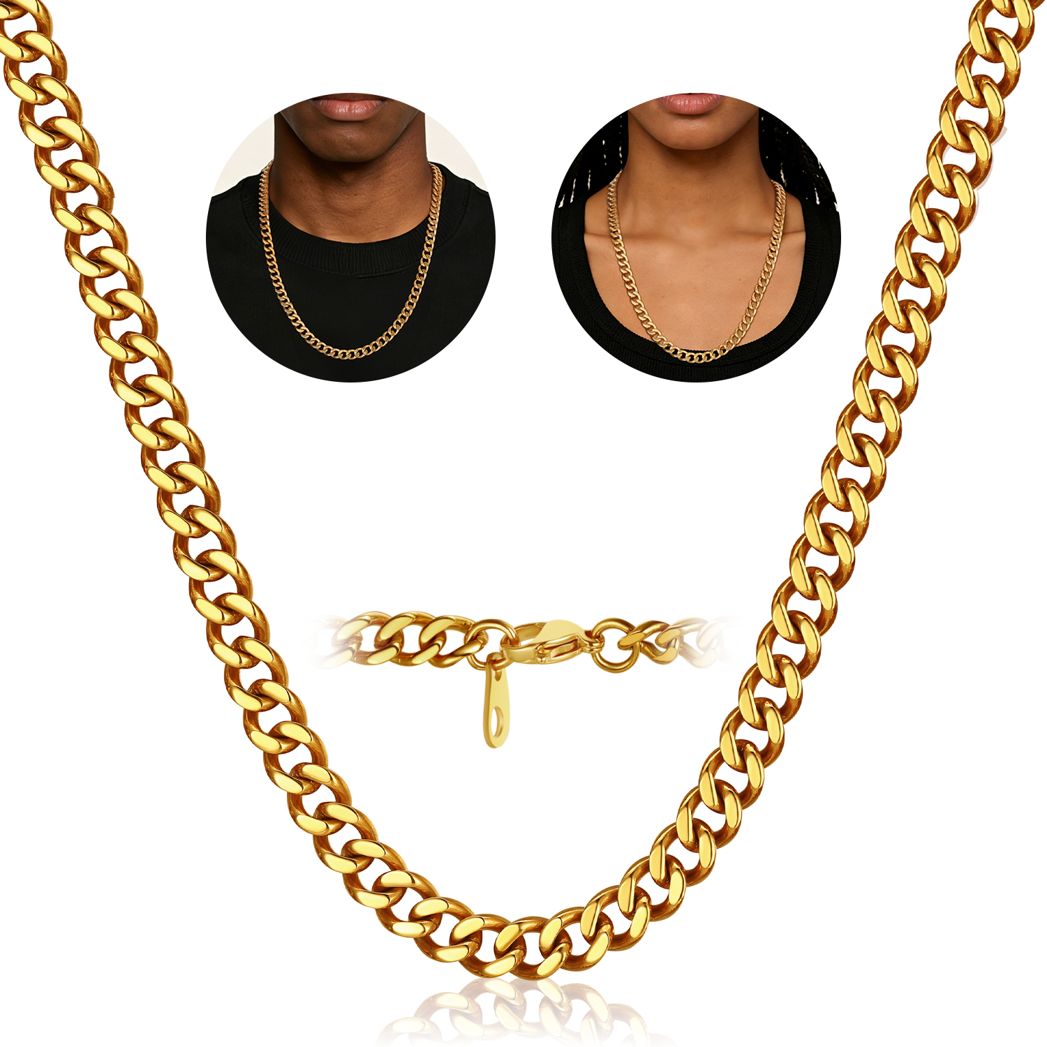 FindChic Gold/Silver/Black Chain for Mens Necklaces Stainless Steel Hip Hop Chunky Cuban Link Gifts for Dad Father's Day Birthday