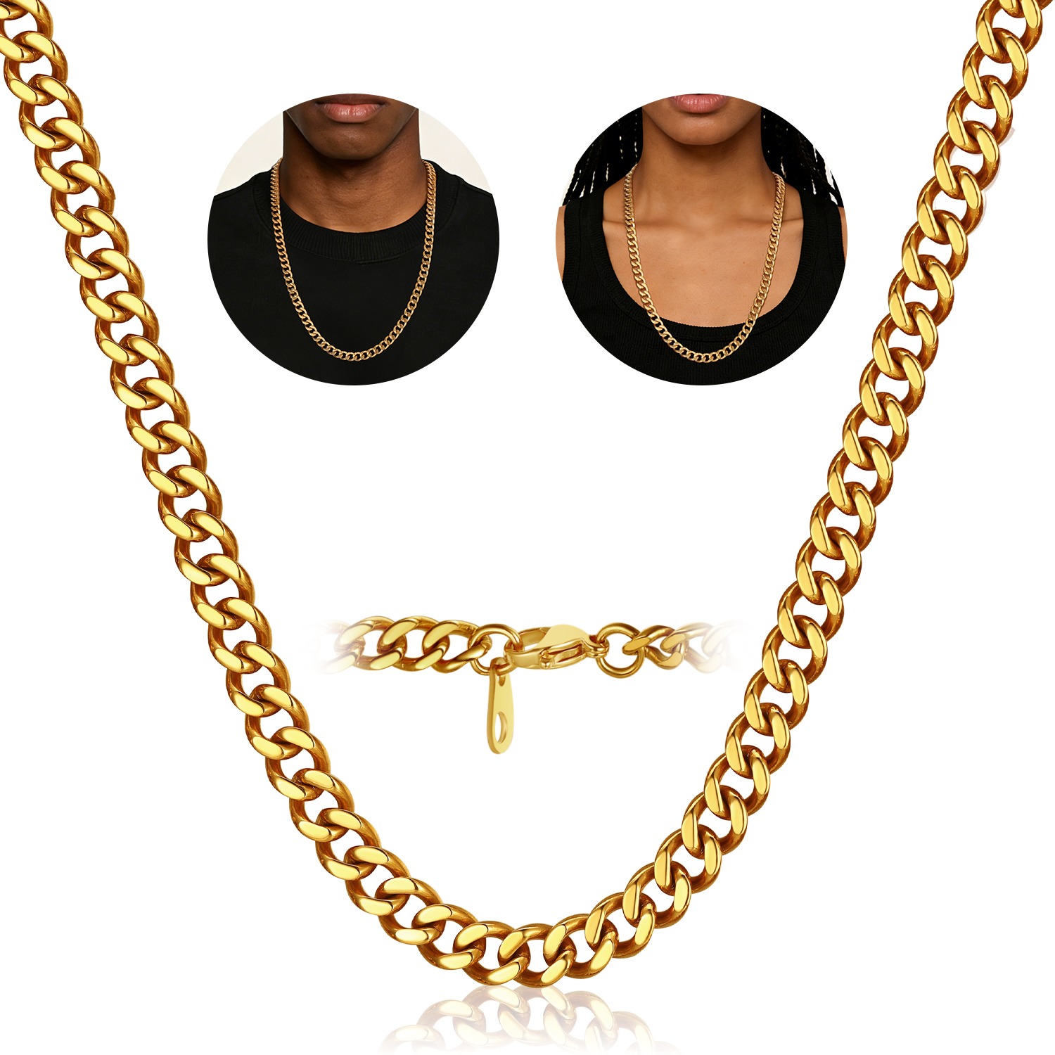 FindChic Gold/Silver/Black Chain for Mens Necklaces Stainless Steel Hip Hop Chunky Cuban Link Gifts for Dad Father's Day Birthday