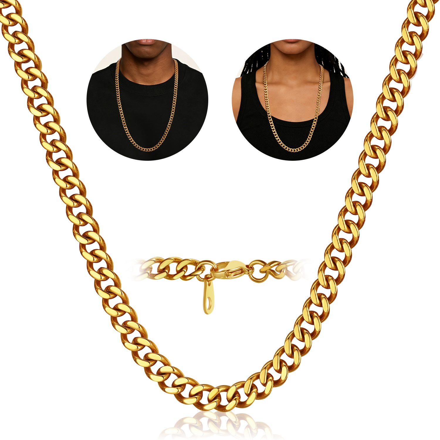 FindChic Gold/Silver/Black Chain for Mens Necklaces Stainless Steel Hip Hop Chunky Cuban Link Gifts for Dad Father's Day Birthday